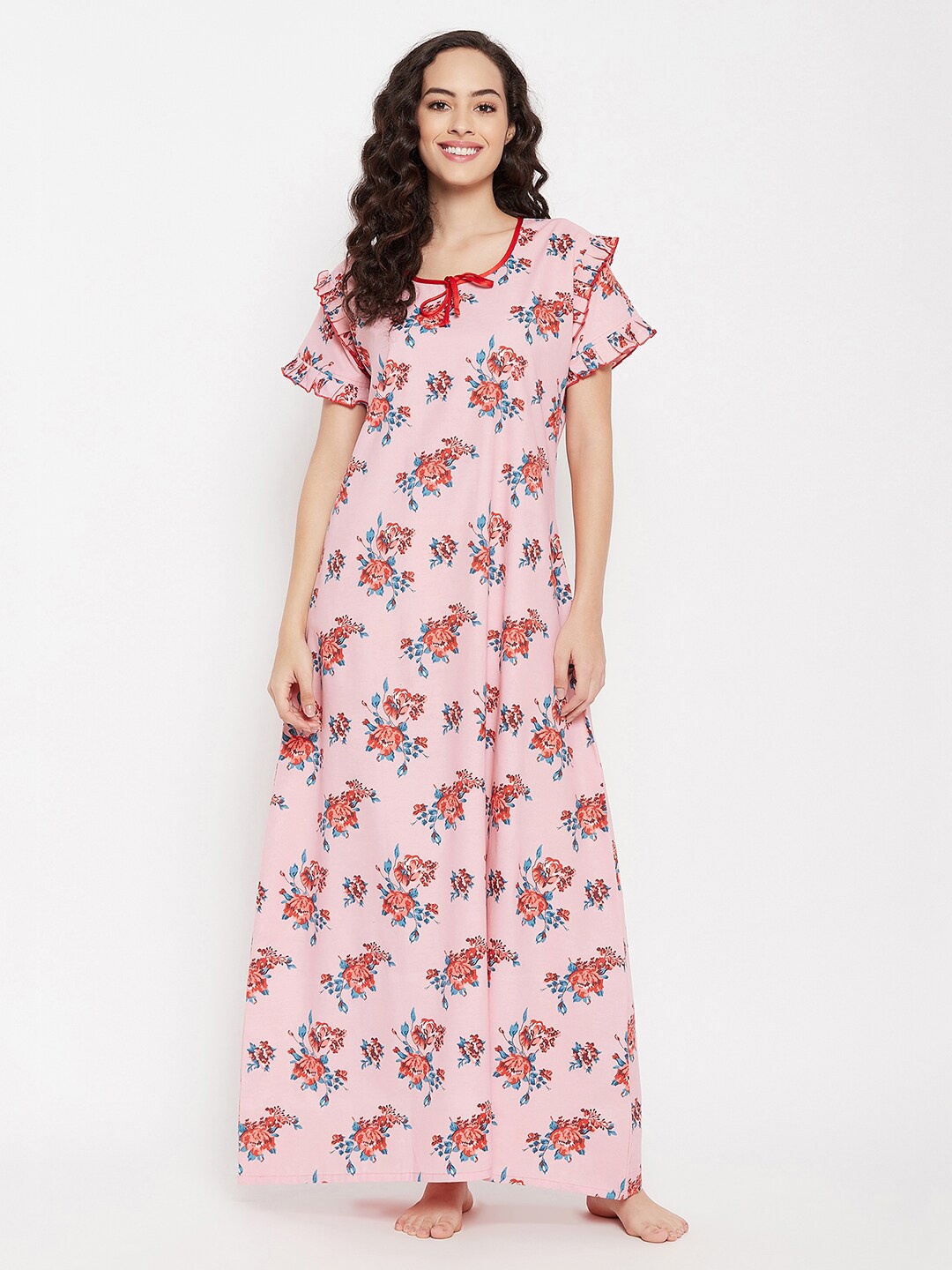 

Clovia Women Pink Printed Maxi Nightdress