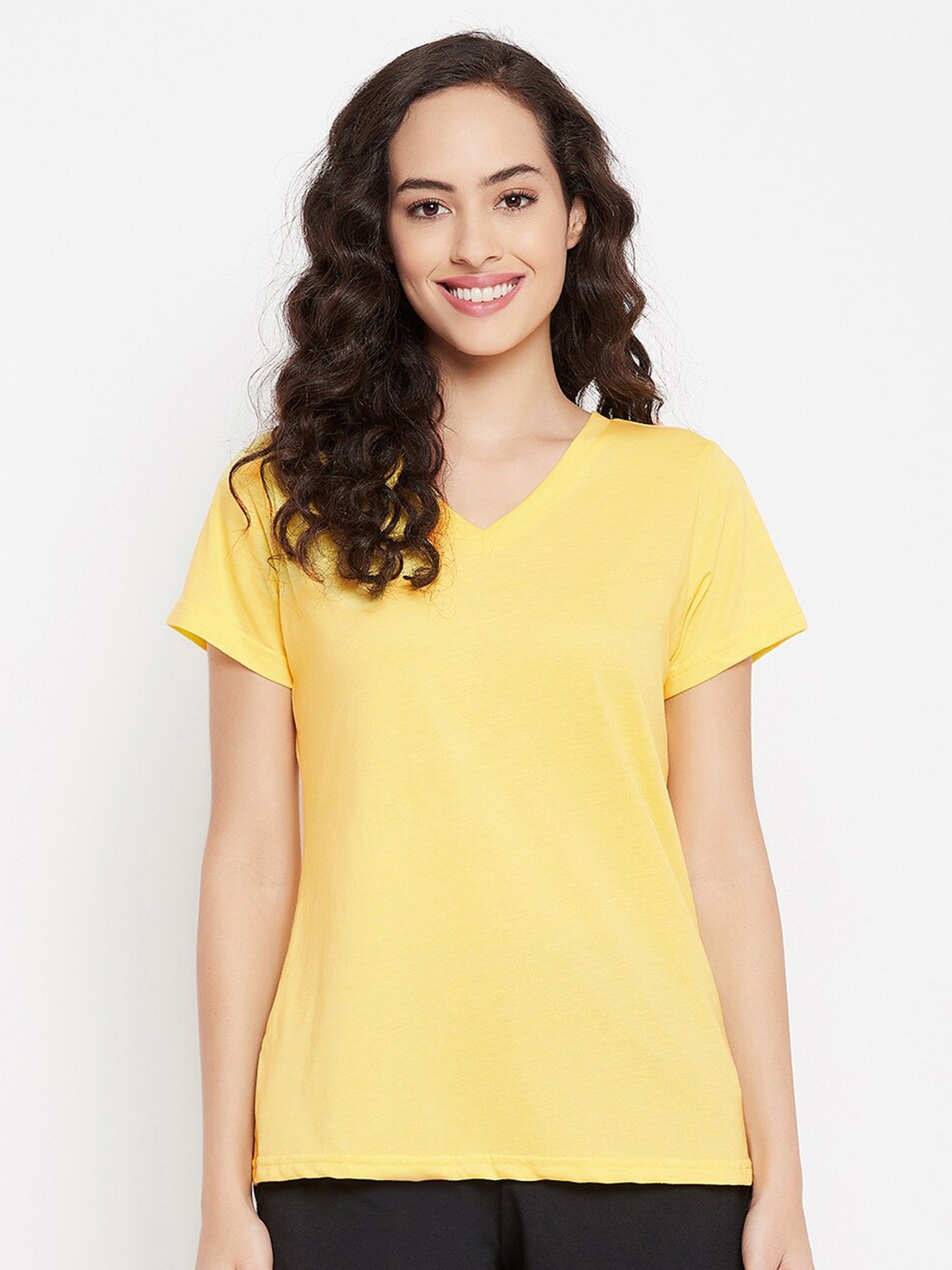 

Clovia Women Yellow V-Neck T-shirt
