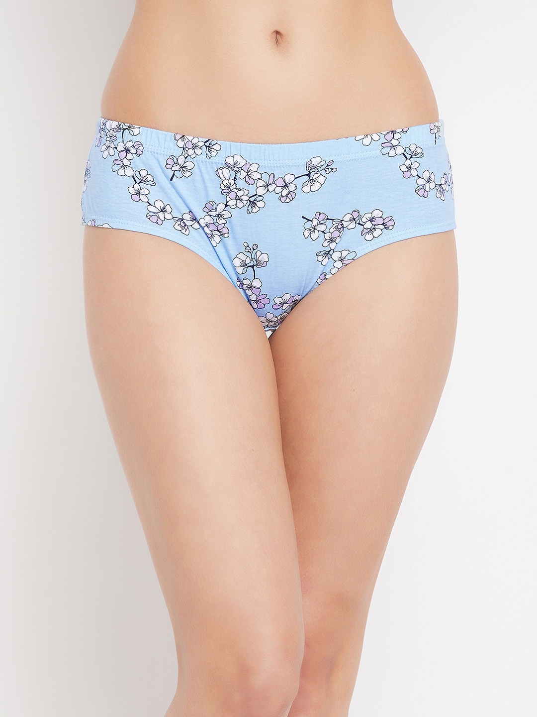 

Clovia Women Cotton Mid Waist Inner Elastic Floral Print Hipster Panty, Blue