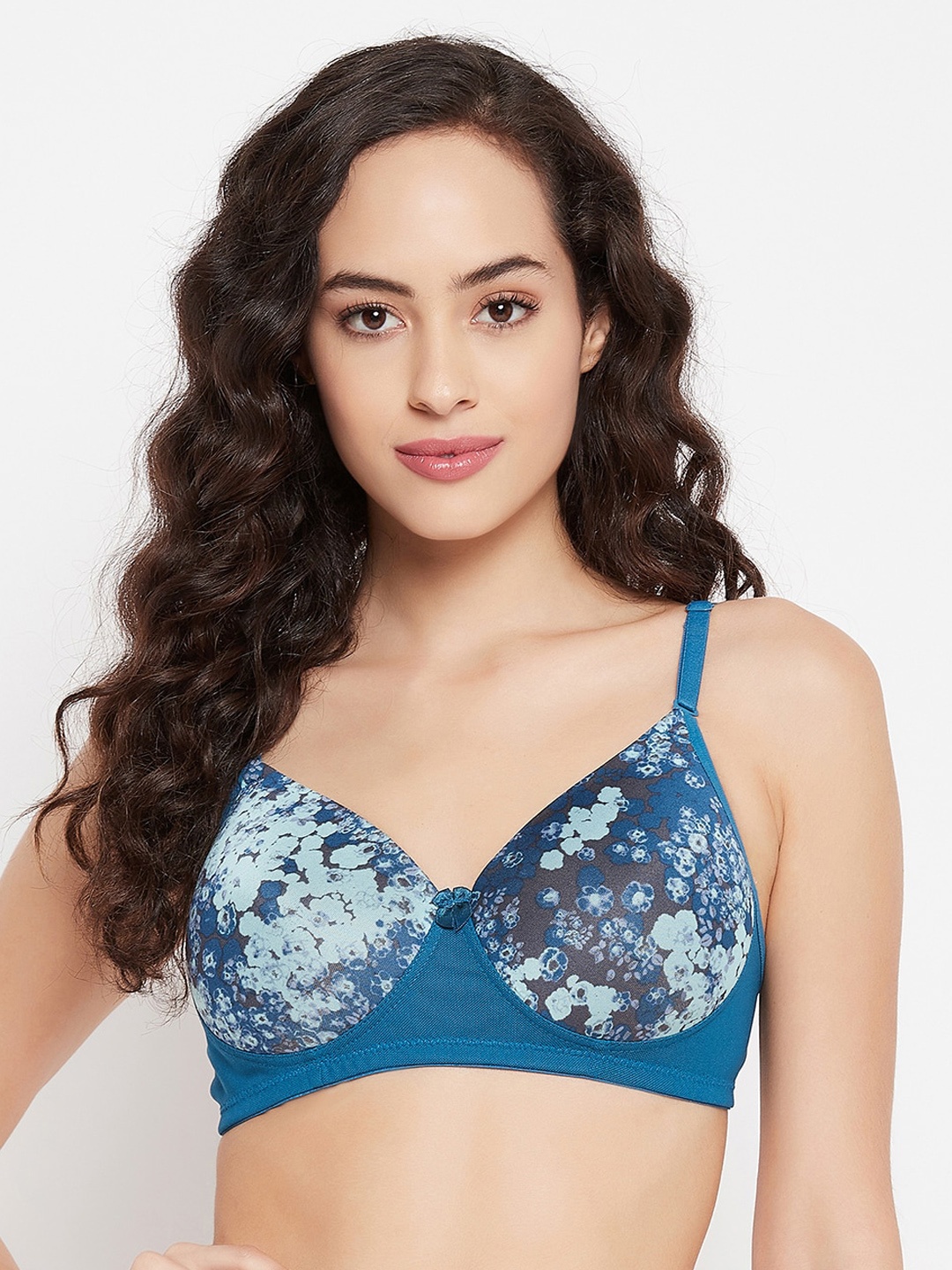 

Clovia Teal & Black Floral Lightly Padded Bra