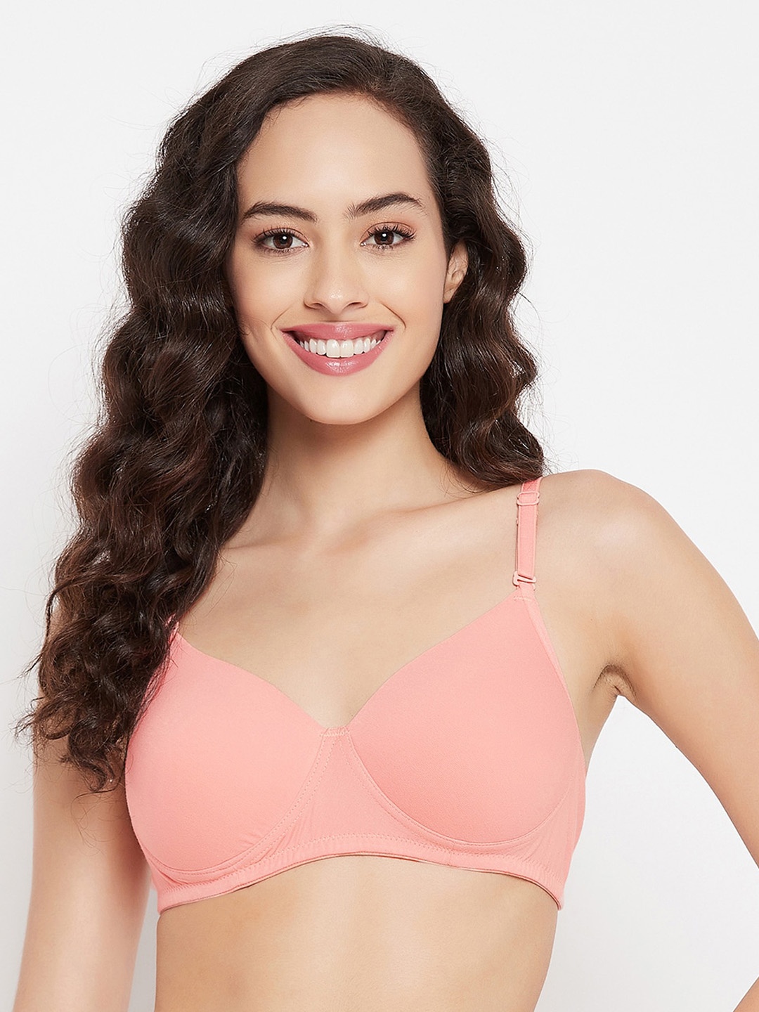 

Clovia Women Peach Padded Non-Wired Demi Cup Multi way T-shirt Bra