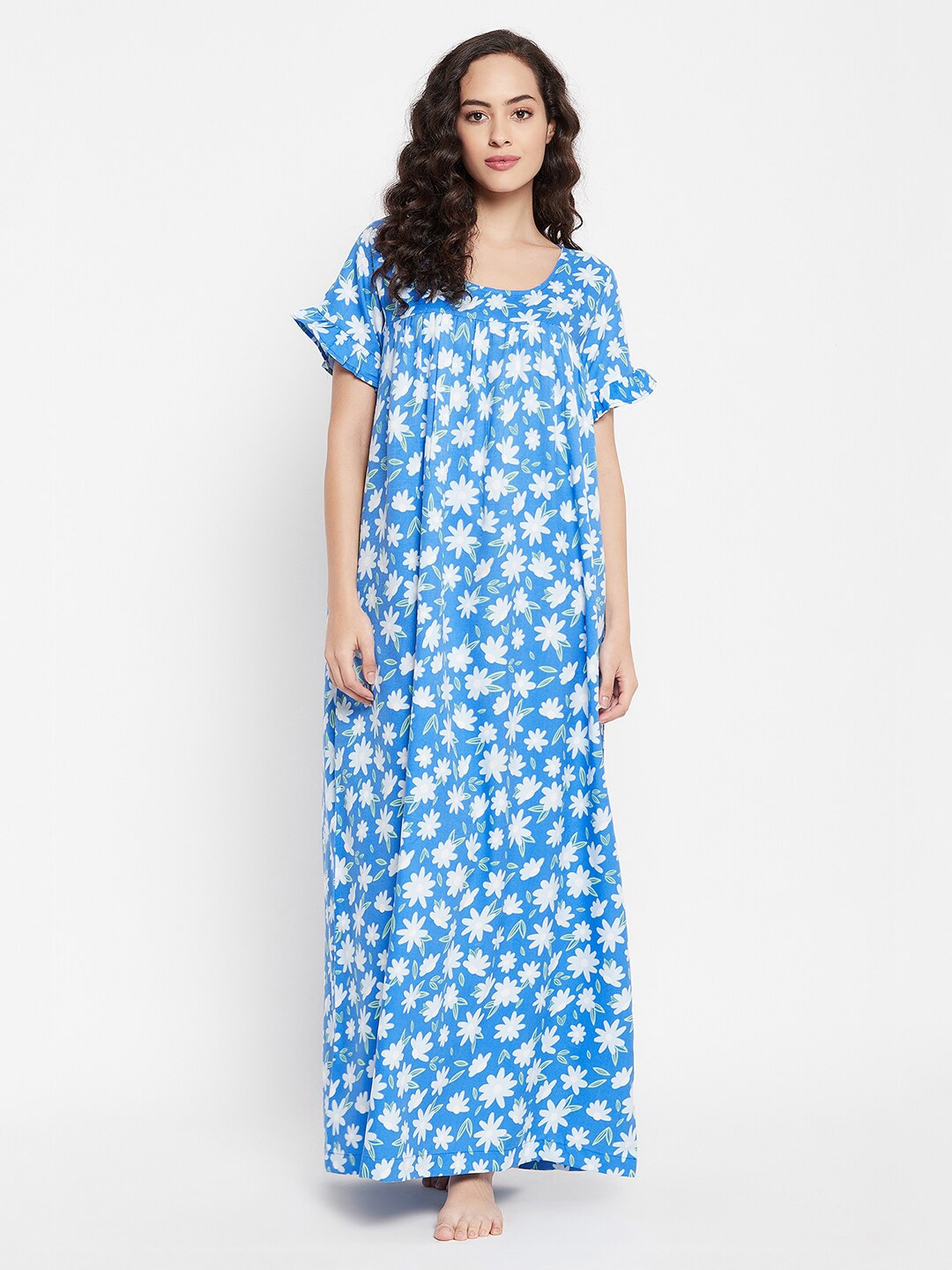 

Clovia Women Blue Printed Maxi Nightdress