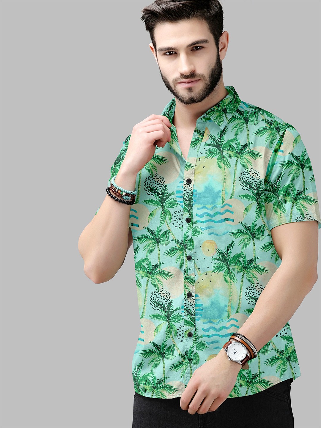 

Fashion FRICKS Men Blue Floral Printed Classic Casual Shirt
