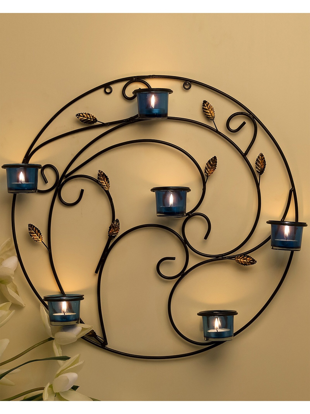 Homesake Black & Blue Solid Wall Hanging Candle Holder