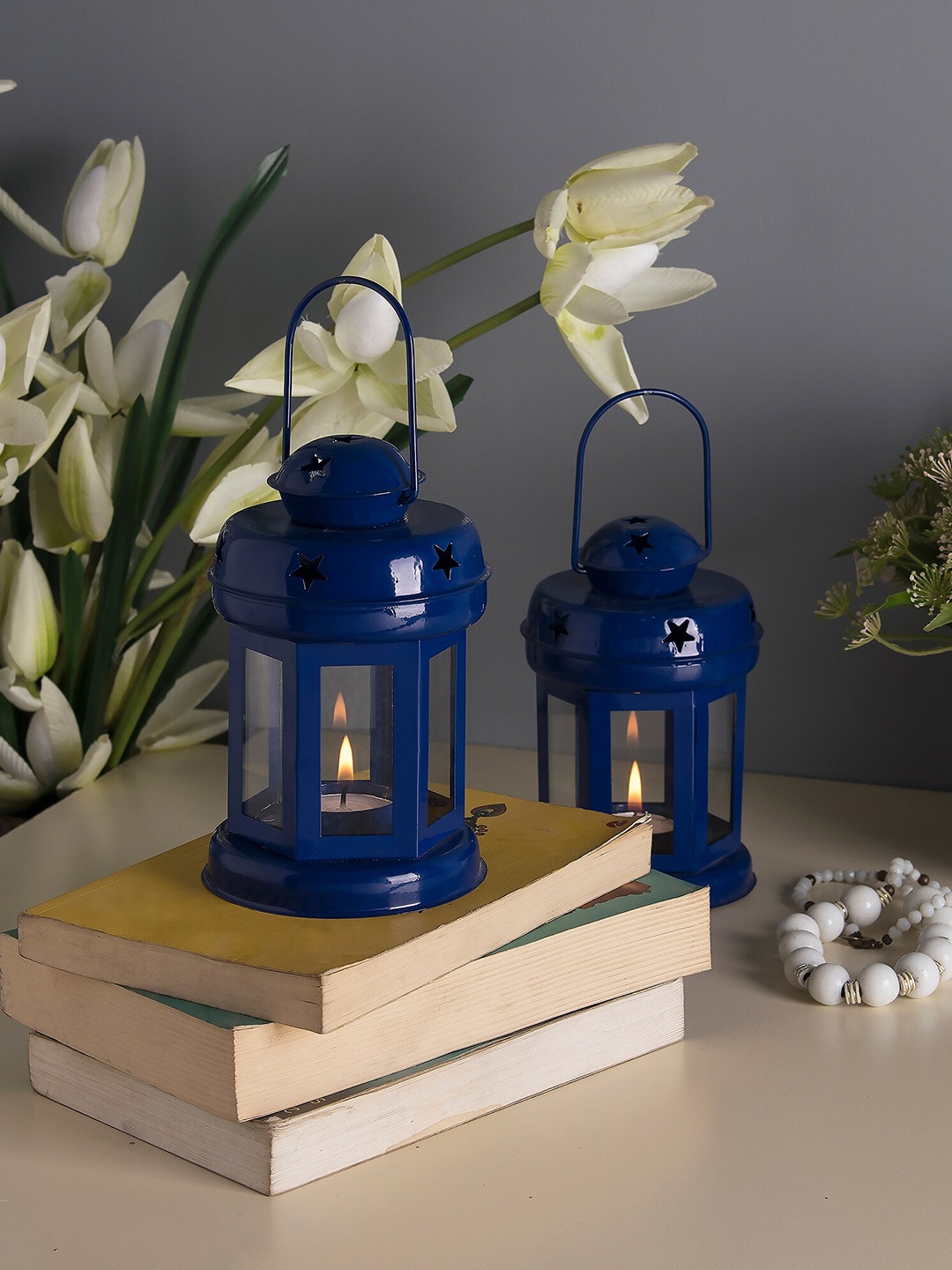 

Homesake Set Of 2 Blue Solid Tealight Candle Holders