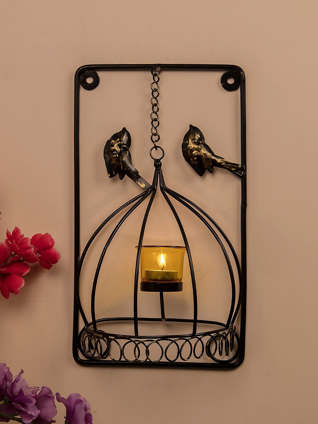 

Homesake Black & Yellow Solid Tealight Holder Bird Cage with Yellow Glass candle
