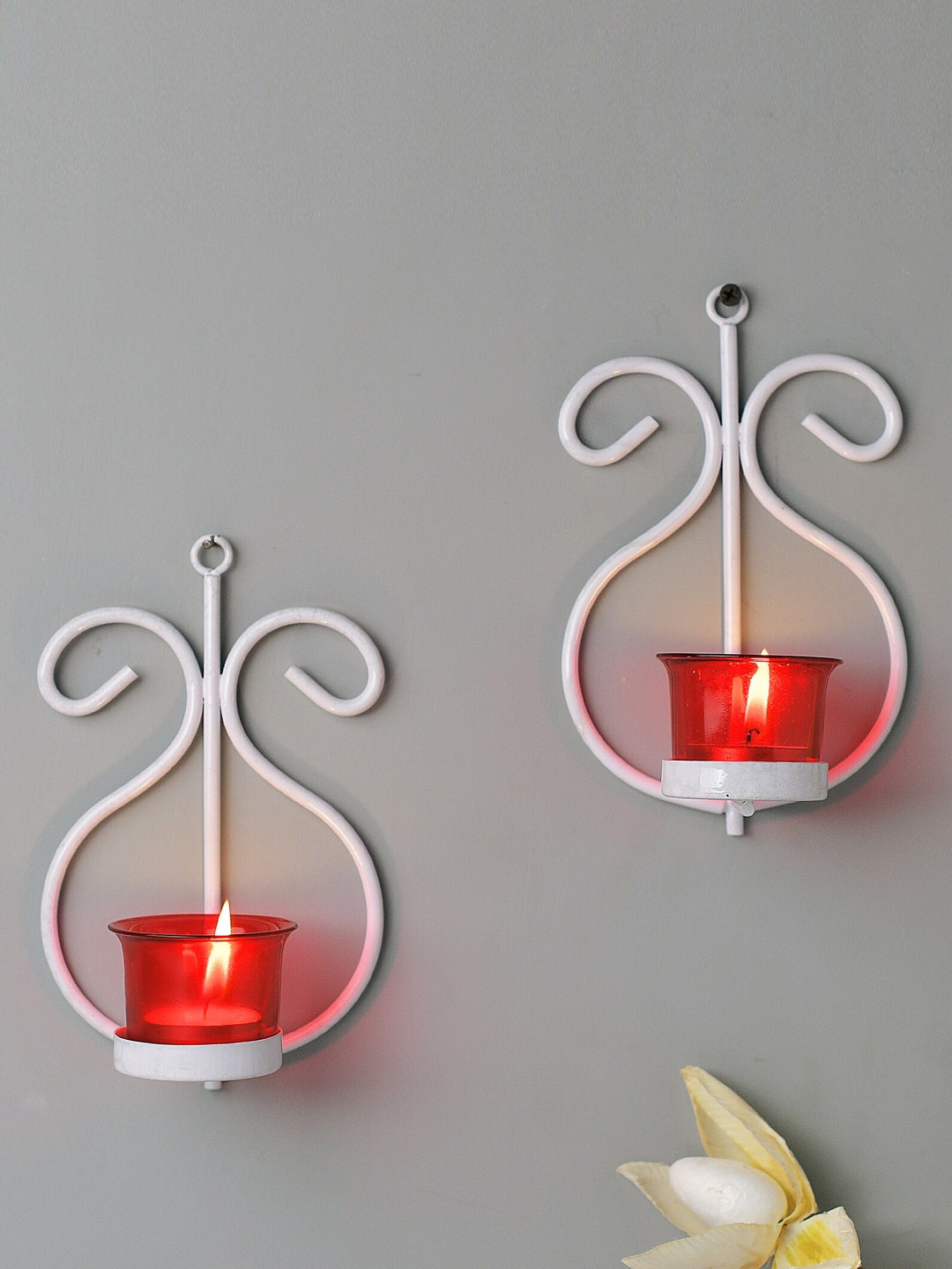 

Homesake Set Of 2 White & Red Solid Tealight Candle Holders