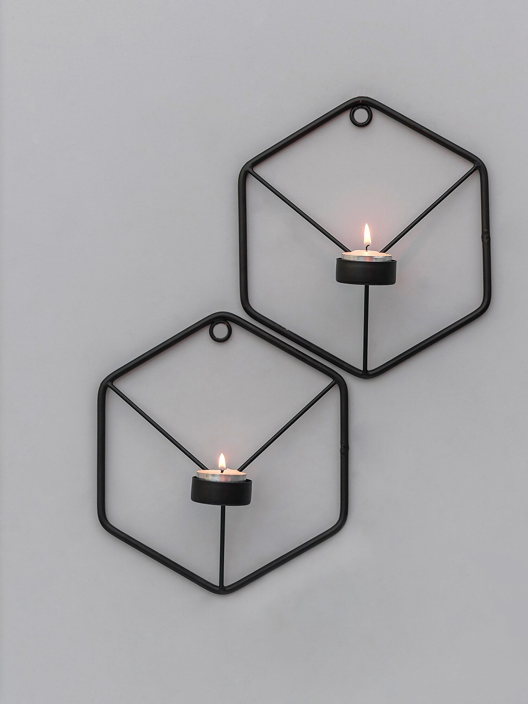 

Homesake Set Of 2 Black Solid Wall Hanging T-Light Candle Holders