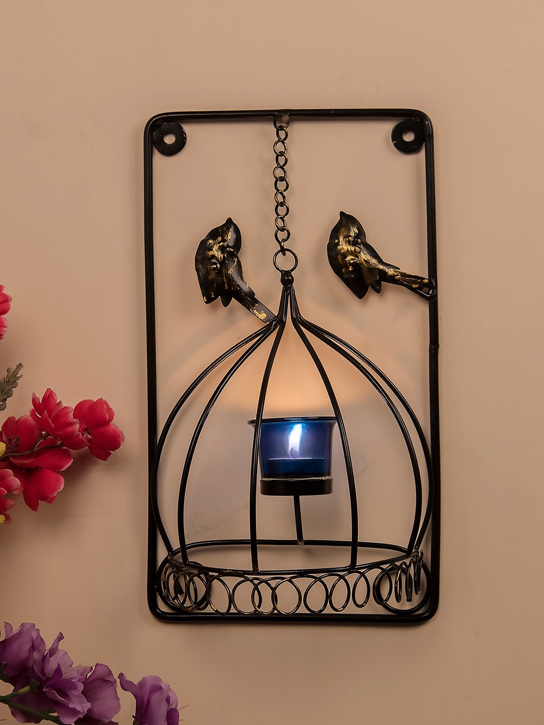 

Homesake Black & Blue Bird Cage Wall Hanging Candle Holders
