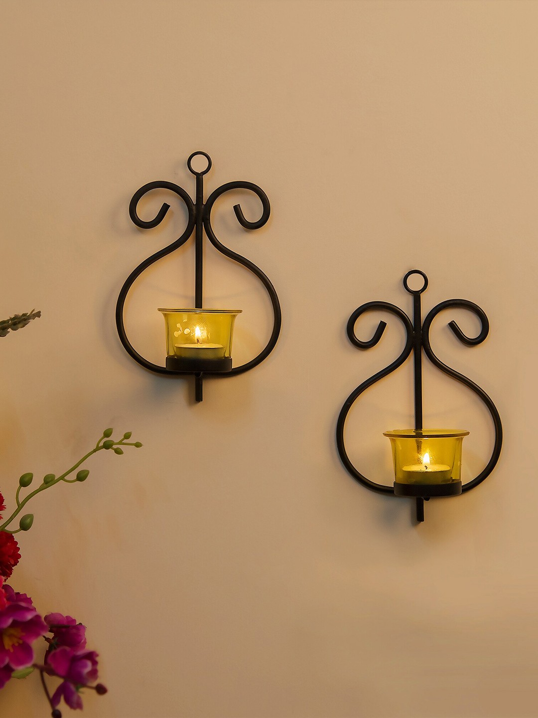 

Homesake Set Of 2 Black & Yellow Solid T-Light Candle Holders