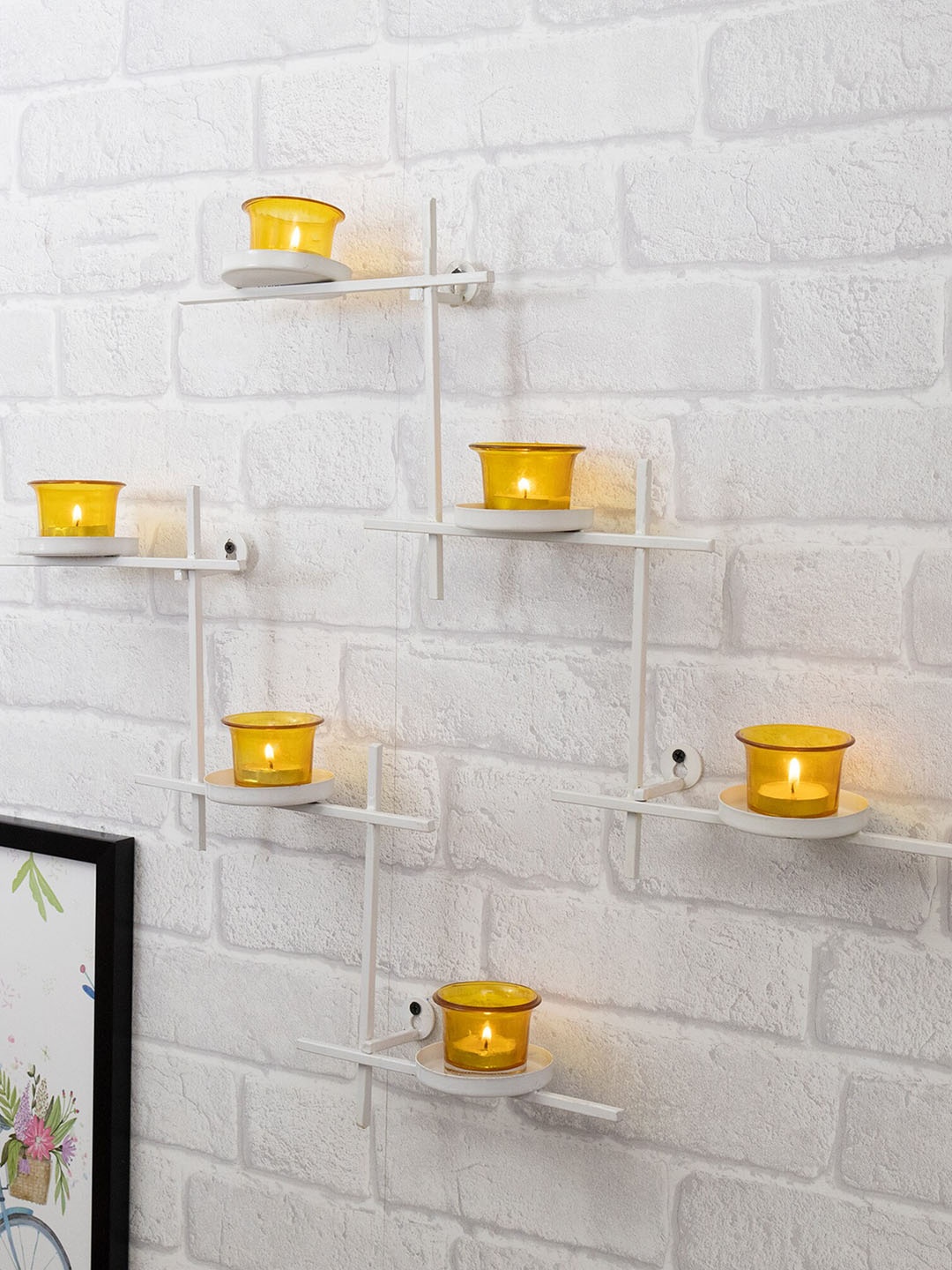 

Homesake Set Of 2 Yellow & White Solid Wall Mounted Candle Holders
