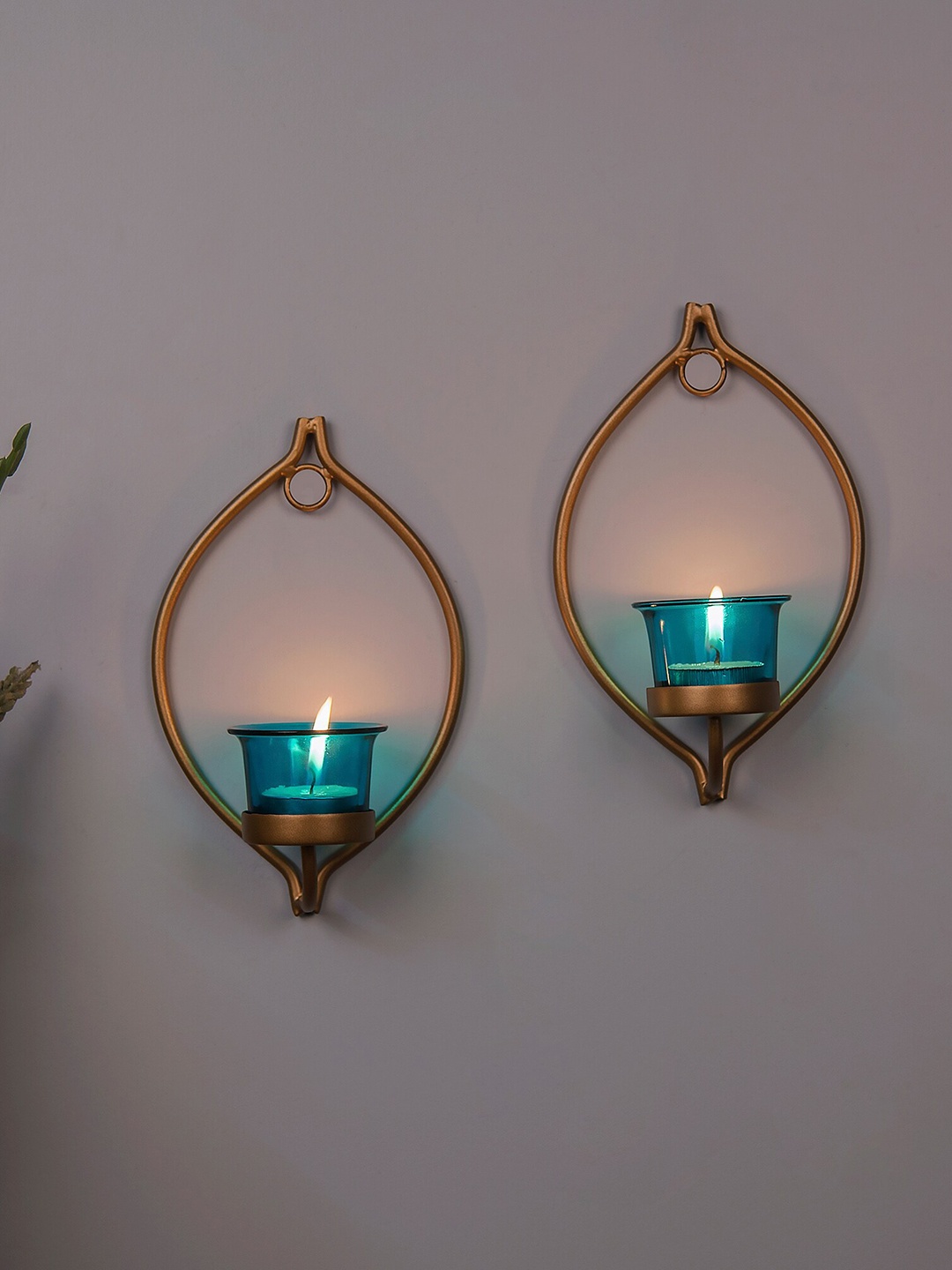 

Homesake Set Of 2 Gold Toned T-Light Wall Hanging Candle Holders