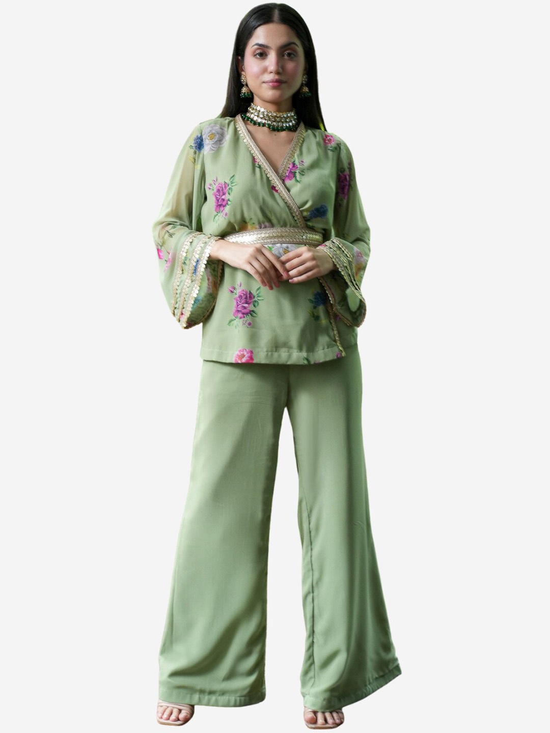 

Alaya By Stage3 Green Floral Print Wrap Top