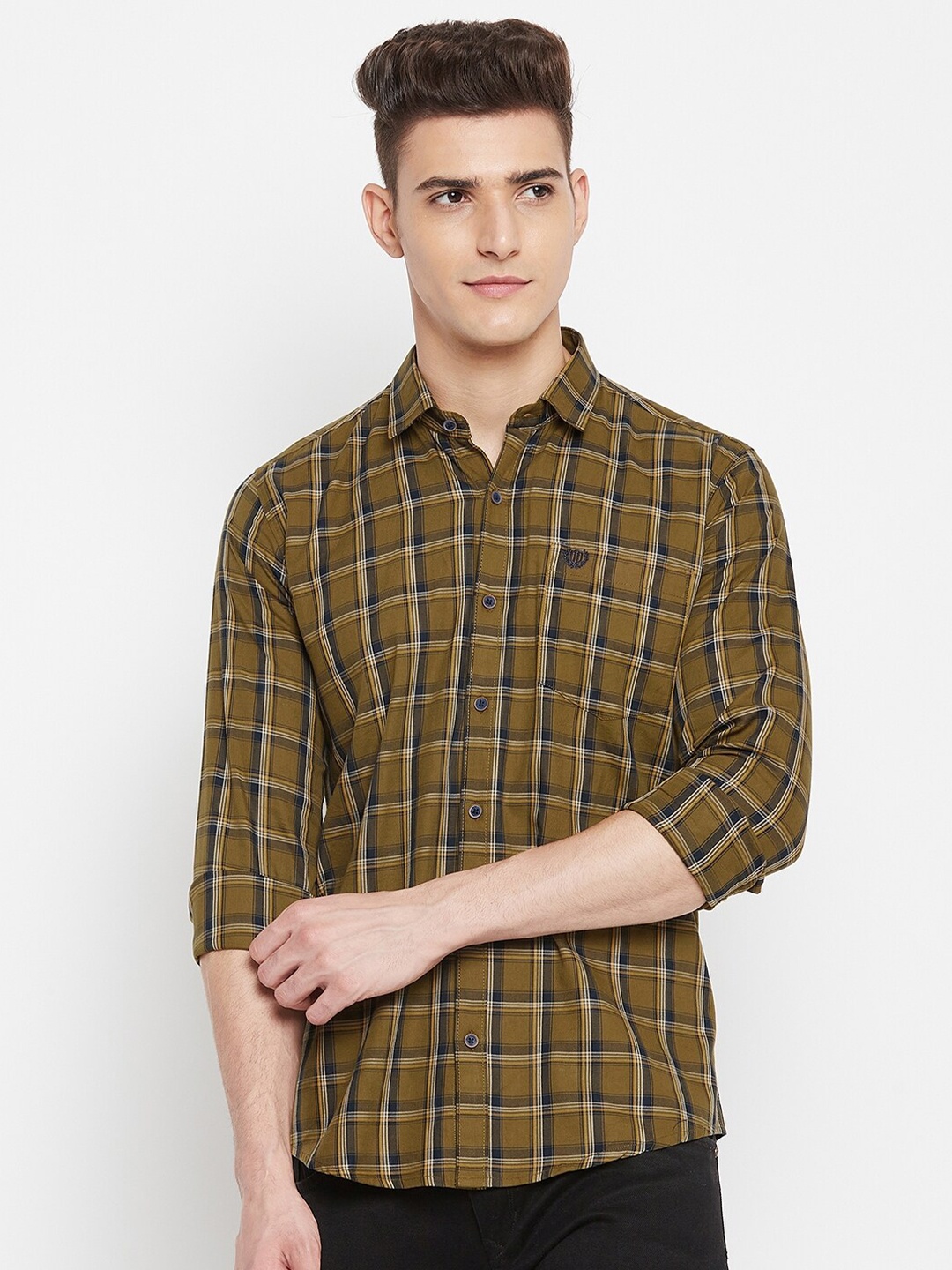 

Duke Men Green Slim Fit Tartan Checks Checked Casual Shirt