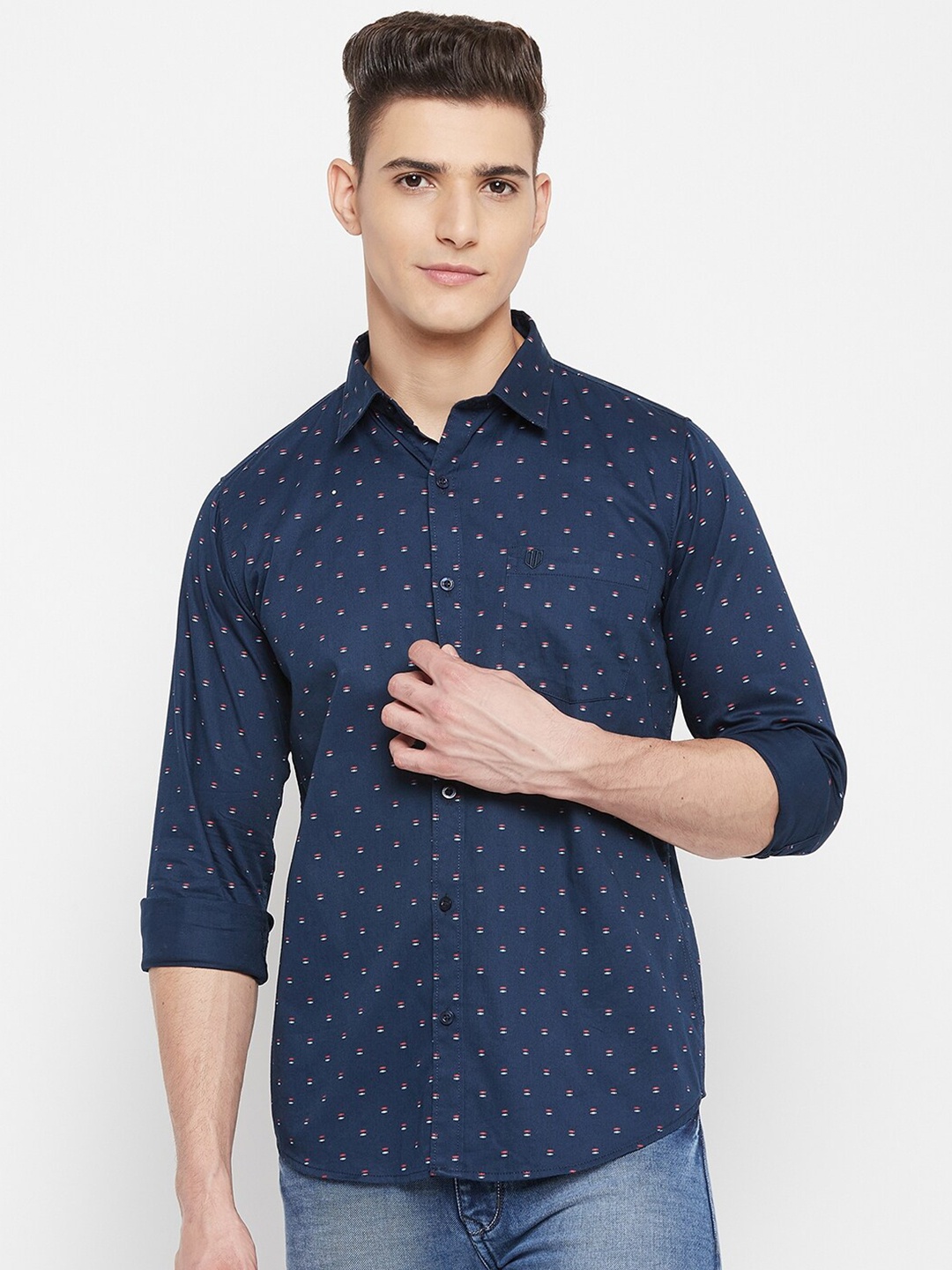 

Duke Men Blue Slim Fit Micro Ditsy Printed Casual Shirt
