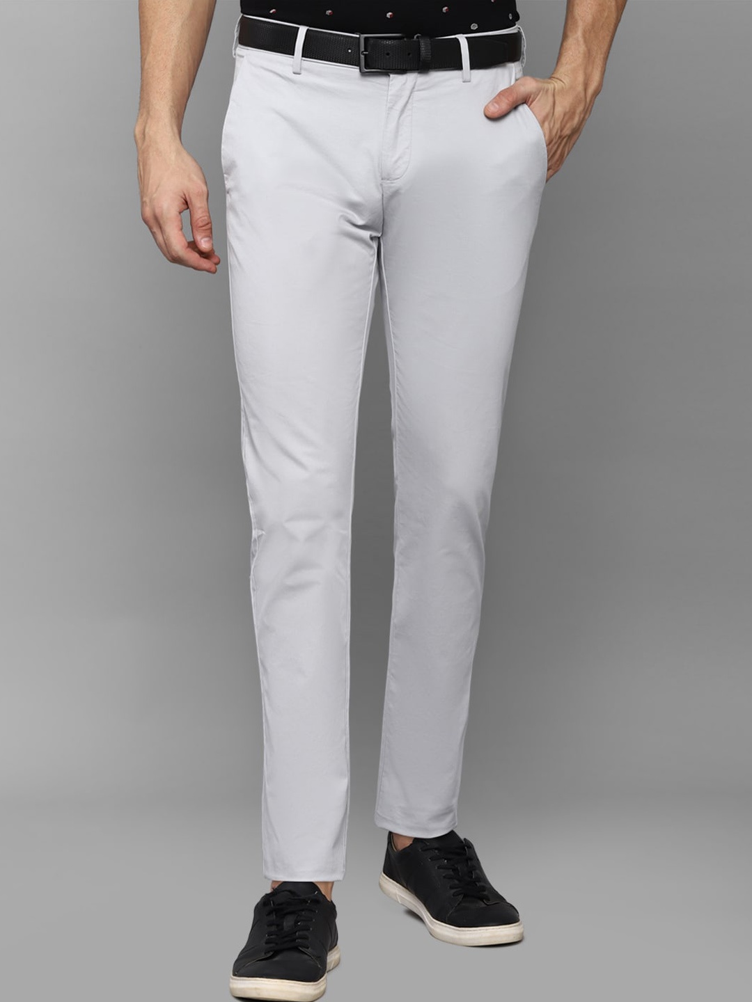 

Allen Solly Men Grey Solid Cotton Slim Fit Trousers