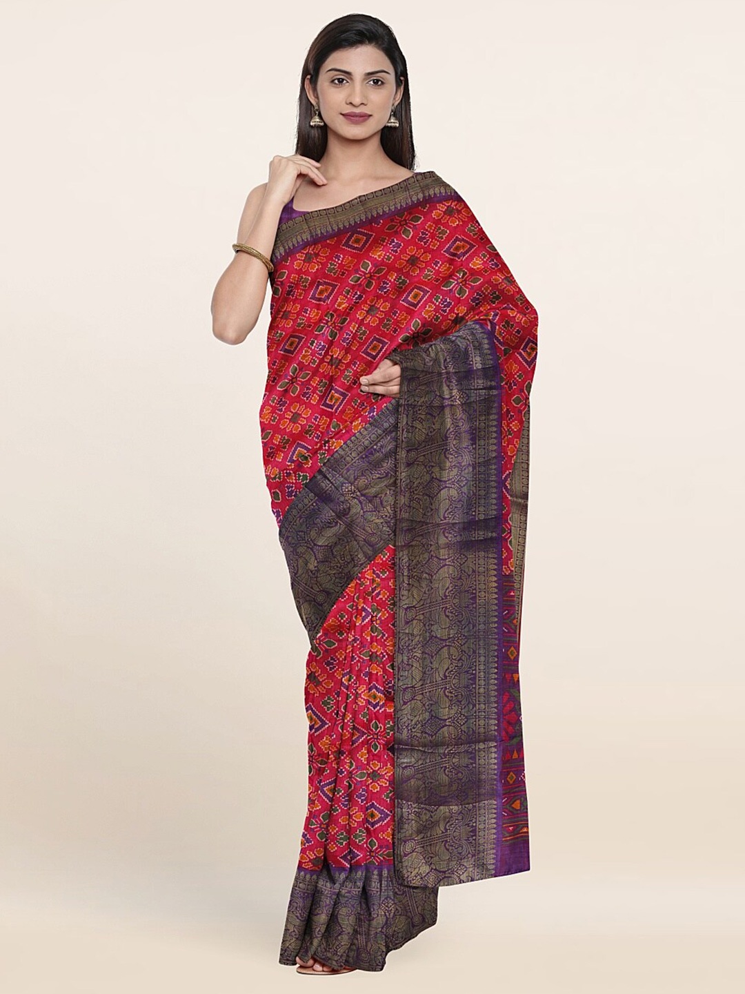 

Pothys Pink & Purple Ethnic Motifs Zari Art Silk Saree