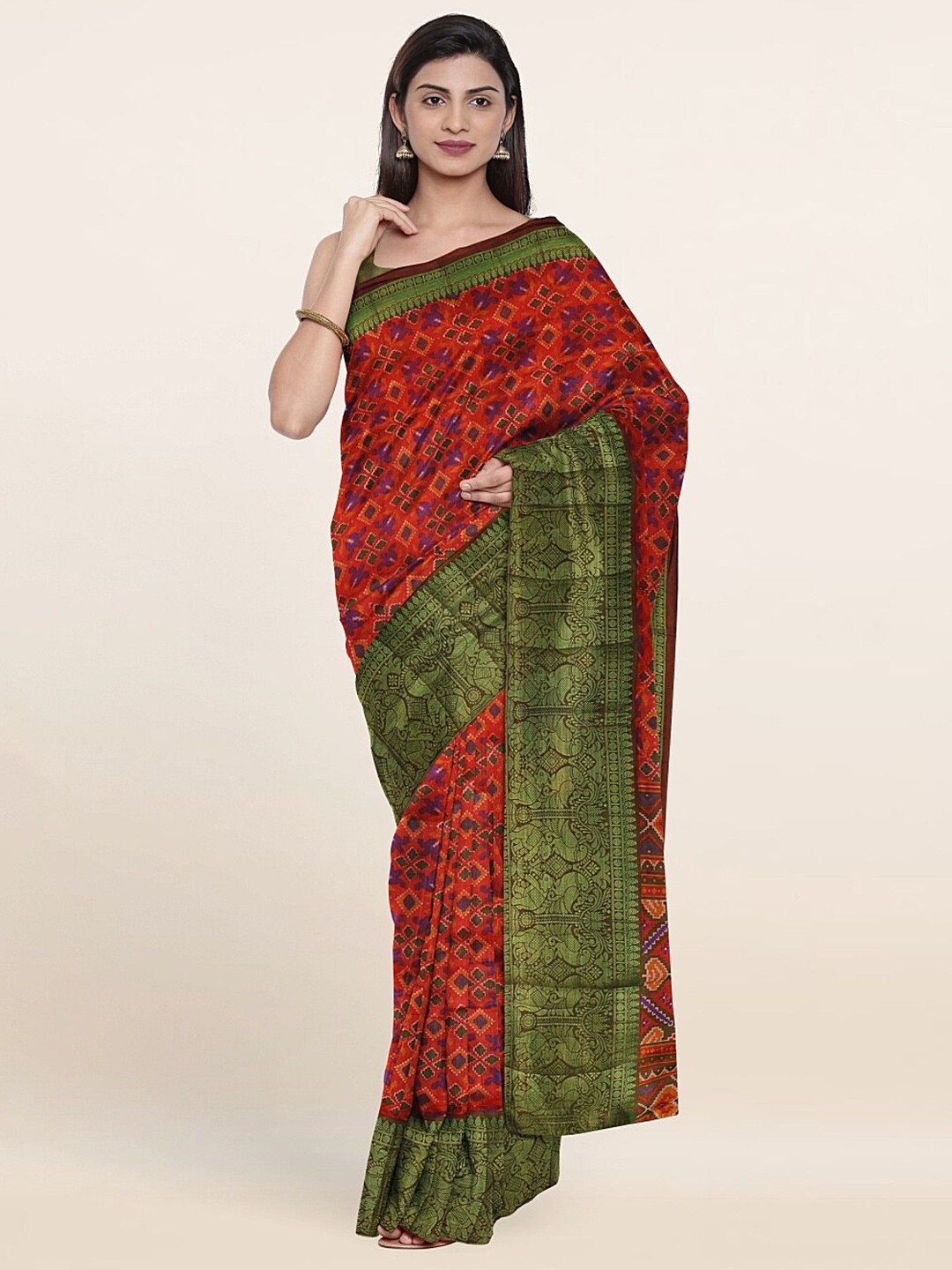 

Pothys Red & Green Ethnic Motifs Zari Art Silk Saree