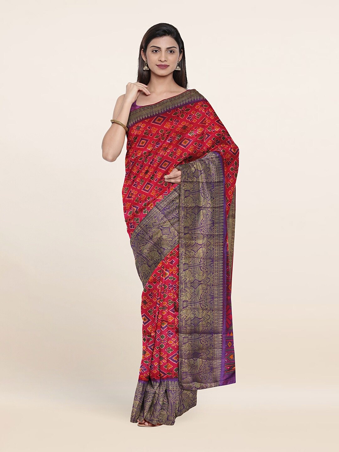 

Pothys Women Pink & Gold-Toned Ethnic Motifs Zari Art Silk Saree