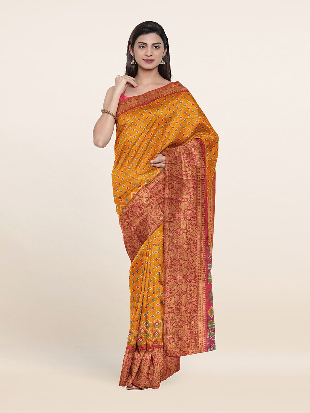 

Pothys Yellow & Pink Ethnic Motifs Zari Art Silk Saree