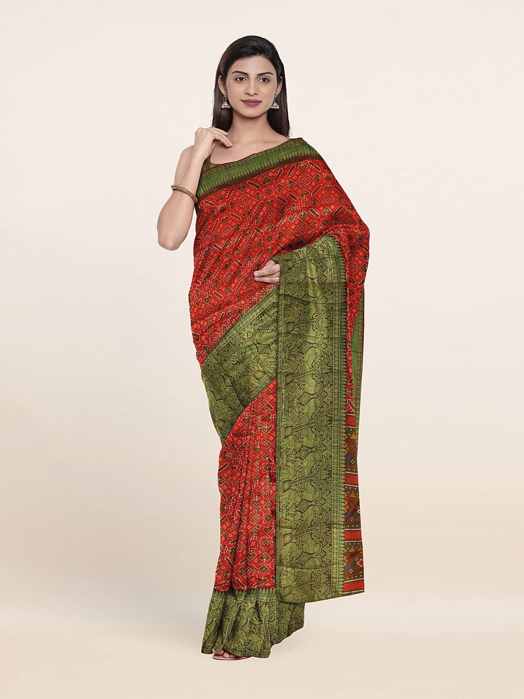 

Pothys Red & Green Floral Zari Art Silk Saree