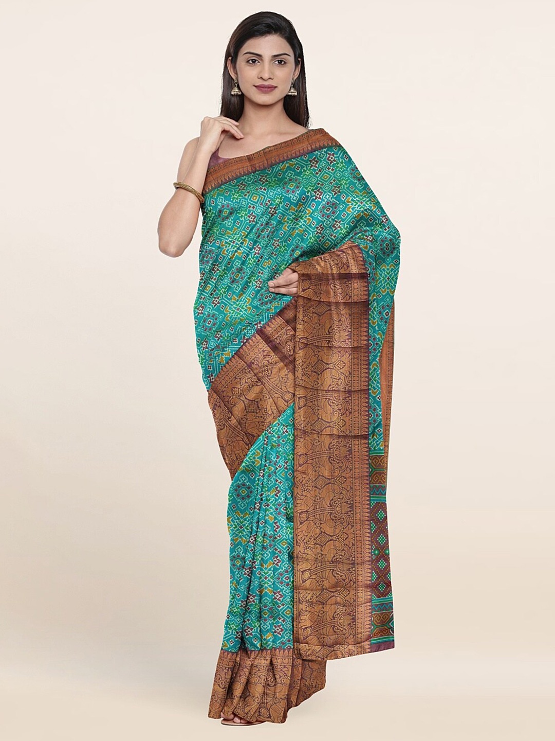 

Pothys Green & Gold-Toned Ethnic Motifs Zari Art Silk Saree