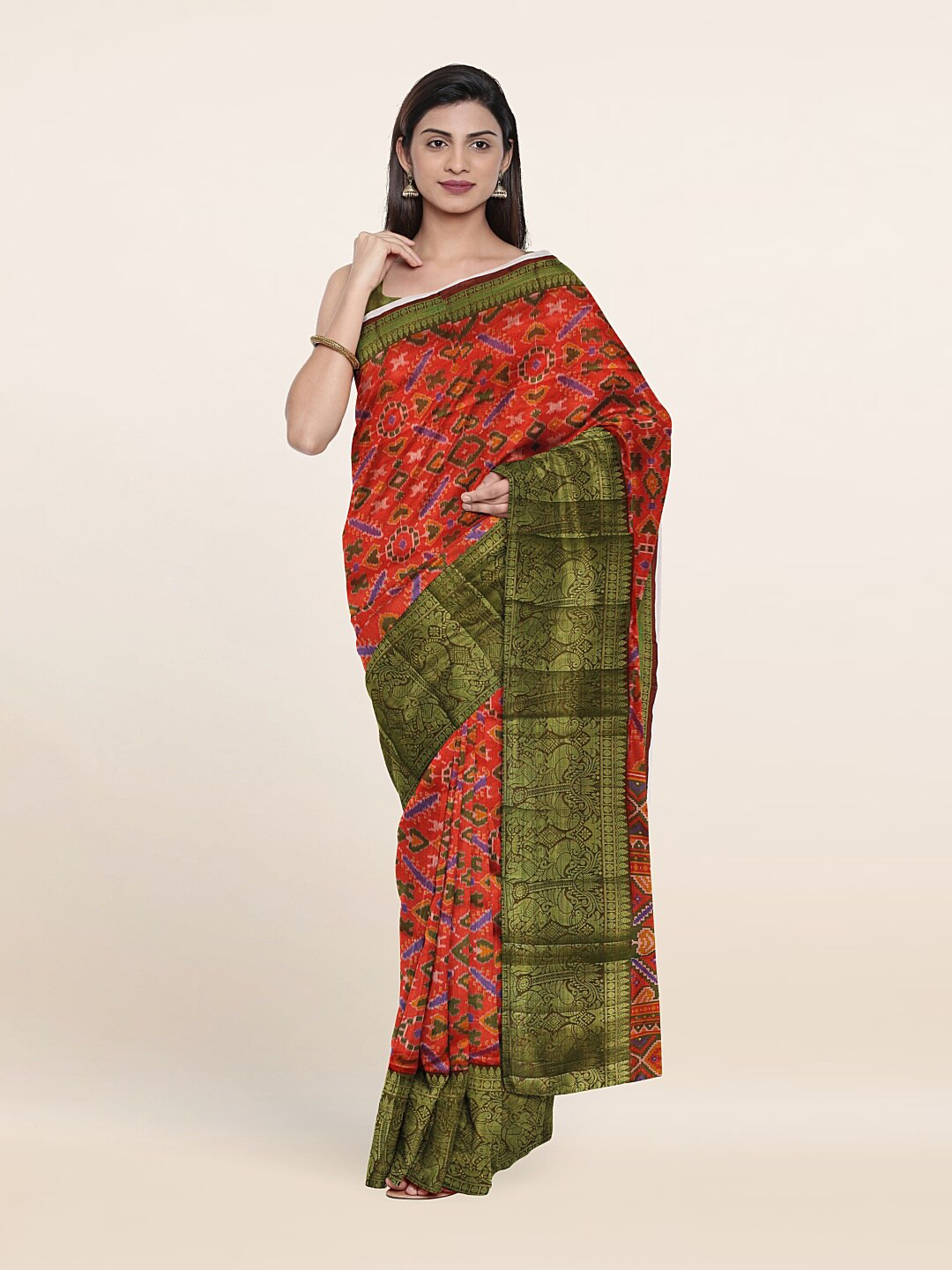 

Pothys Women Red & Gold-Toned Ethnic Motifs Zari Art Silk Saree