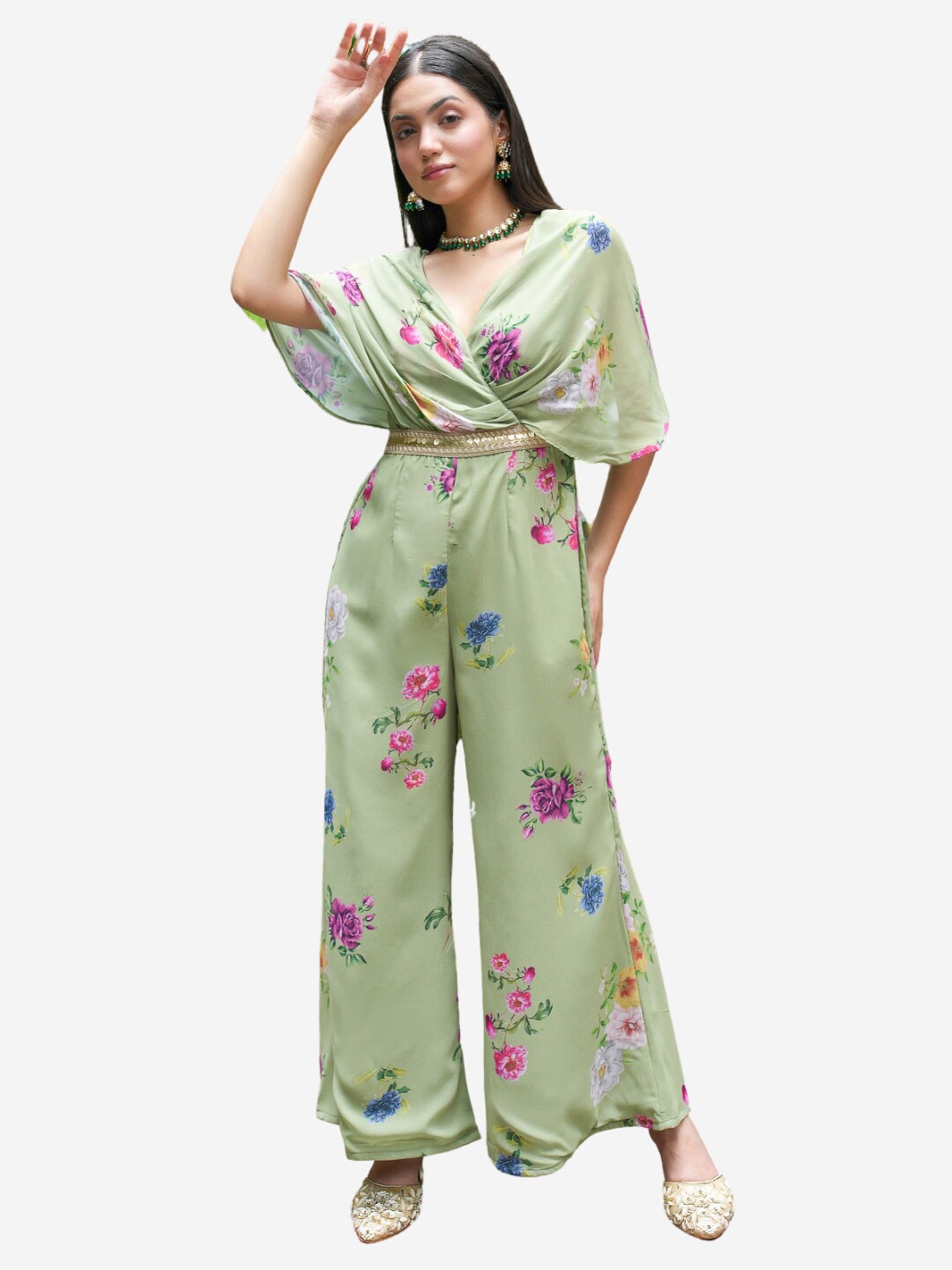 

Alaya By Stage3 Green & Blue Printed Basic Jumpsuit