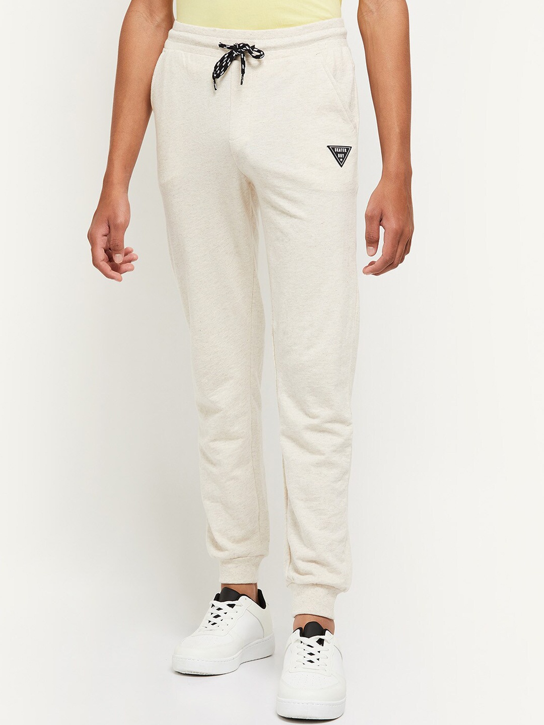 

max Boys Grey Solid Cotton Joggers, Cream