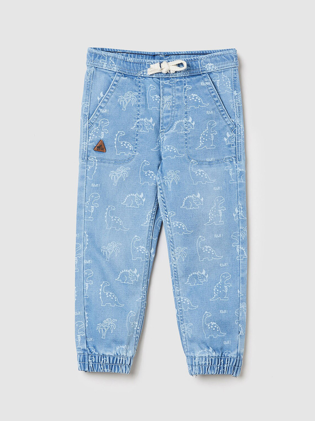 

max Boys Blue & White Printed Pure Cotton Joggers