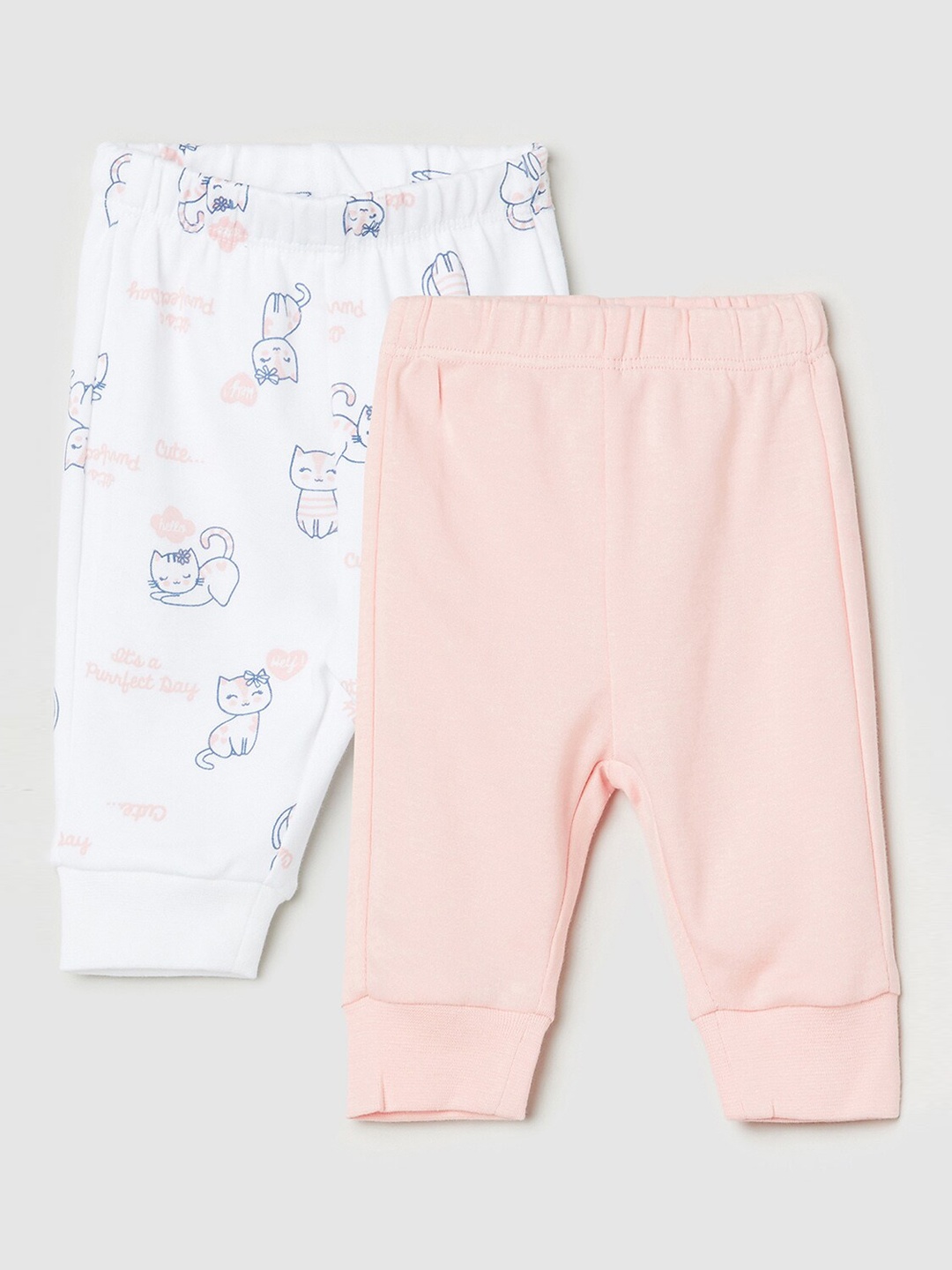 

max Pack Of 2 Girls Peach & White Printed Pure Cotton Joggers