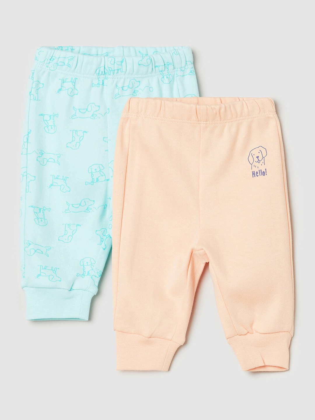 

max Infant Boys Pack Of 2 Blue & Cream Printed Pure Cotton Joggers