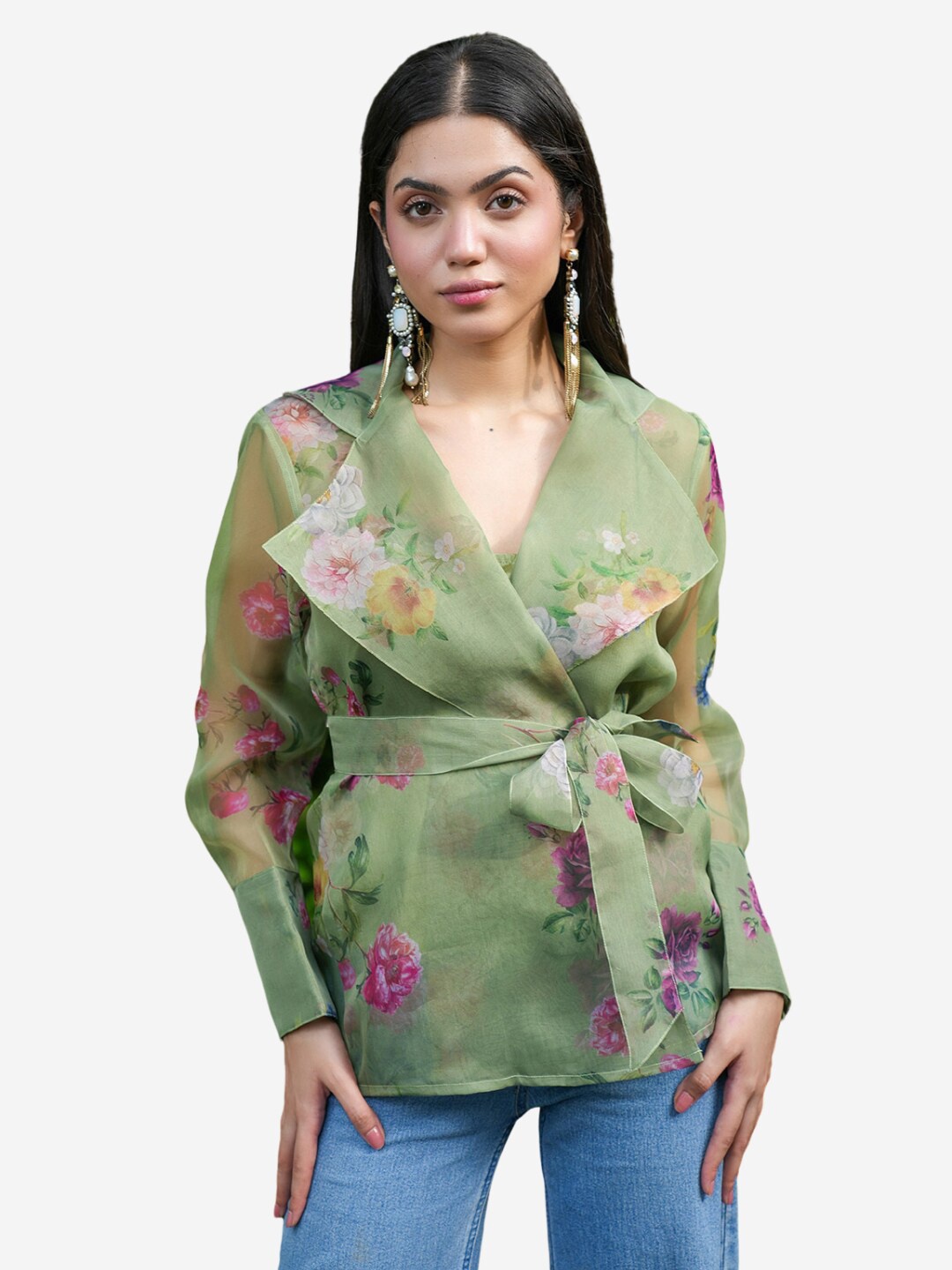 

Alaya By Stage3 Women Green & Violet Printed Tie-Up Shrug