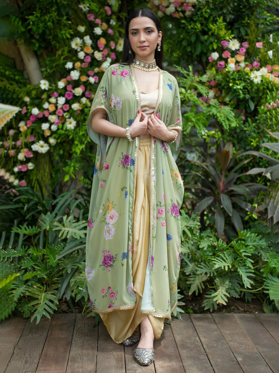 

Alaya By Stage3 Women Green & White Printed Ethnic Shrug