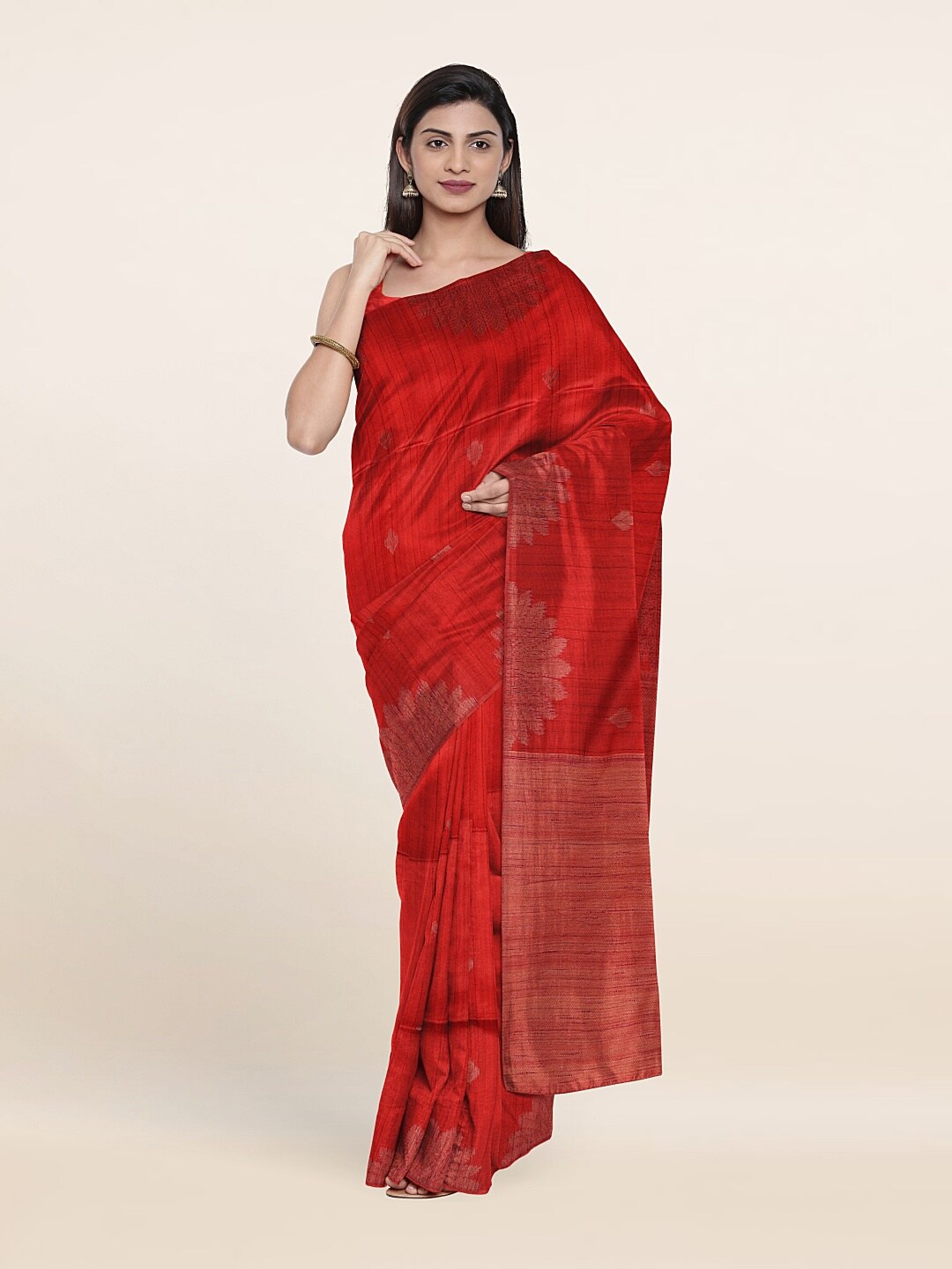

Pothys Women Maroon Floral Art Silk Saree