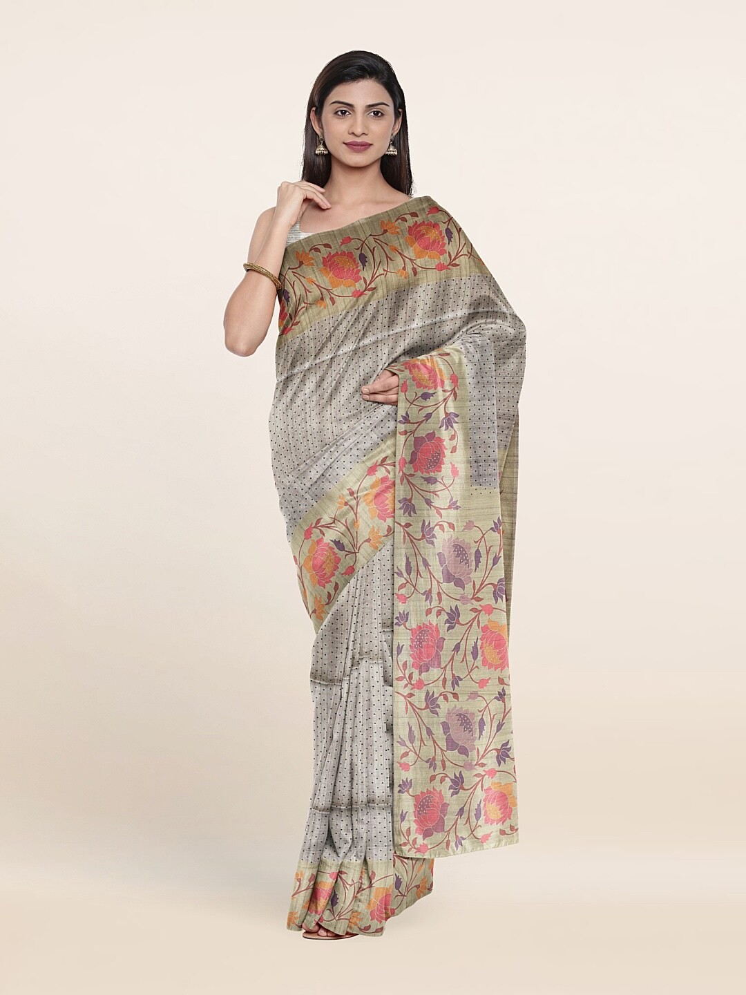 

Pothys Grey & Orange Art Silk Saree