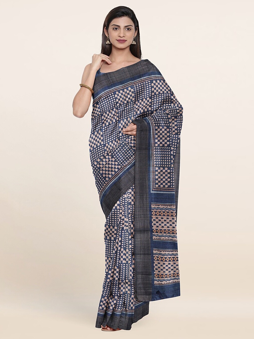 

Pothys Blue & Gold-Toned Zari Art Silk Saree