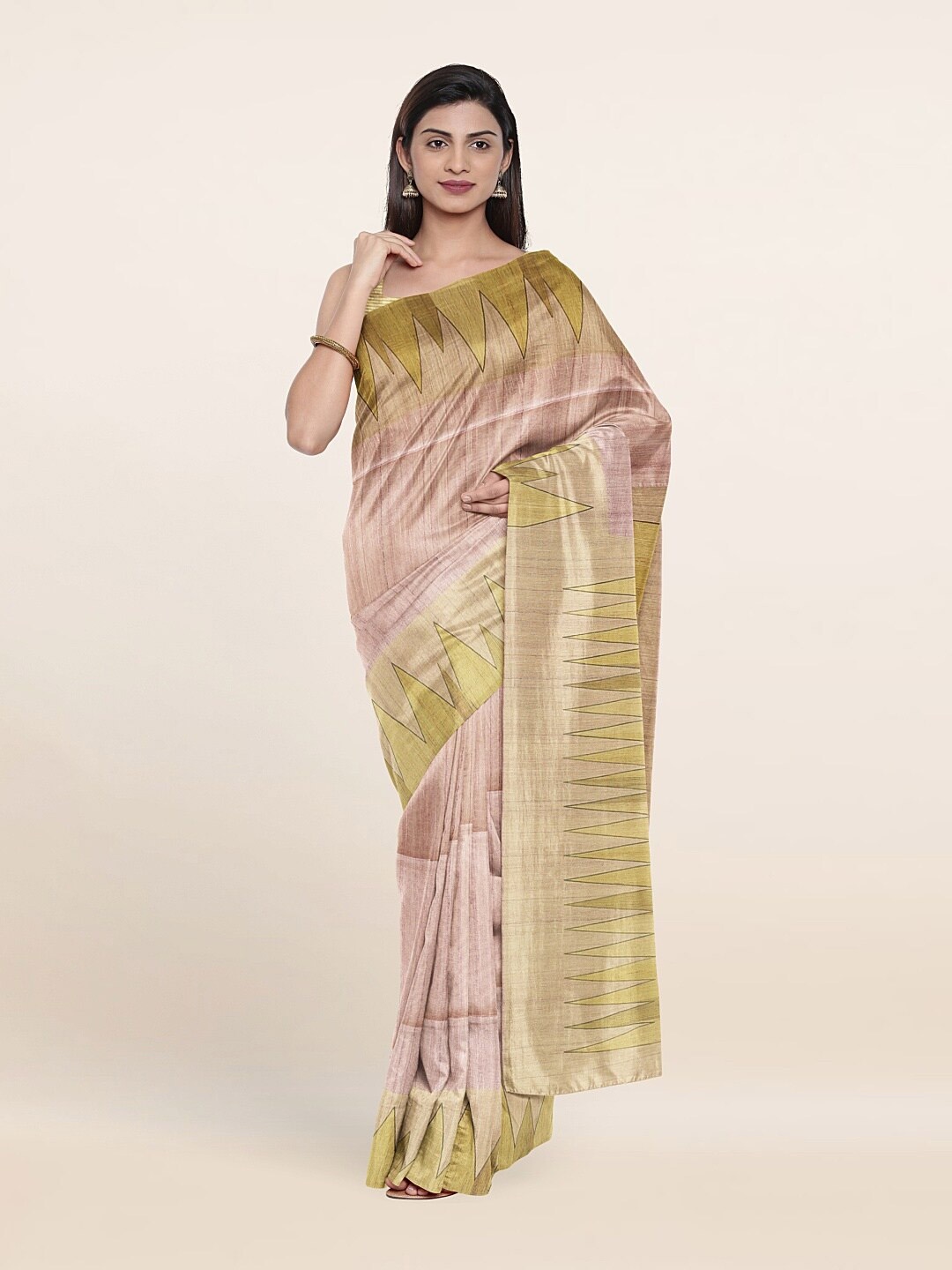 

Pothys Pink & Mustard Art Silk Saree