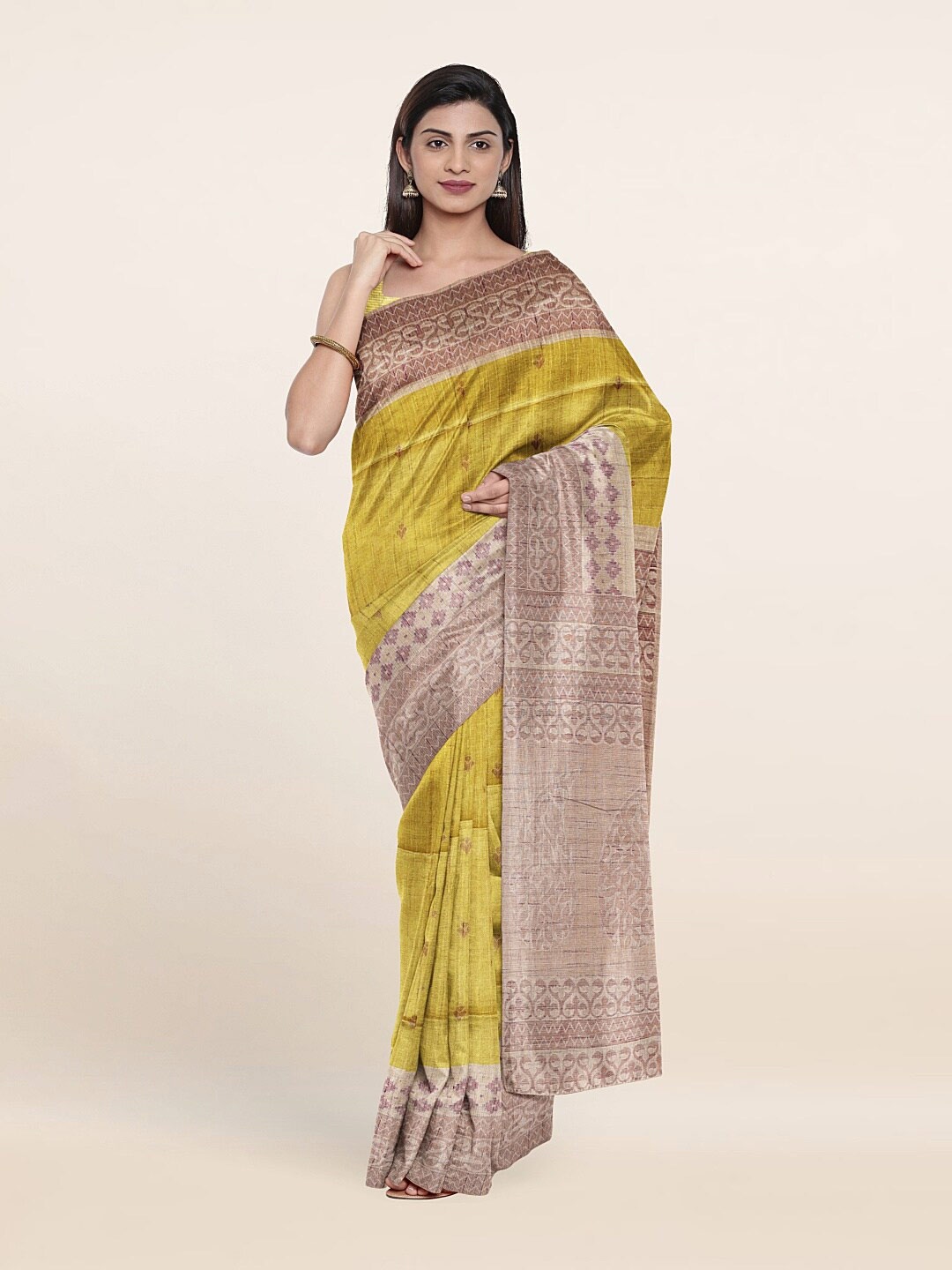 

Pothys Yellow & Beige Floral Art Silk Saree