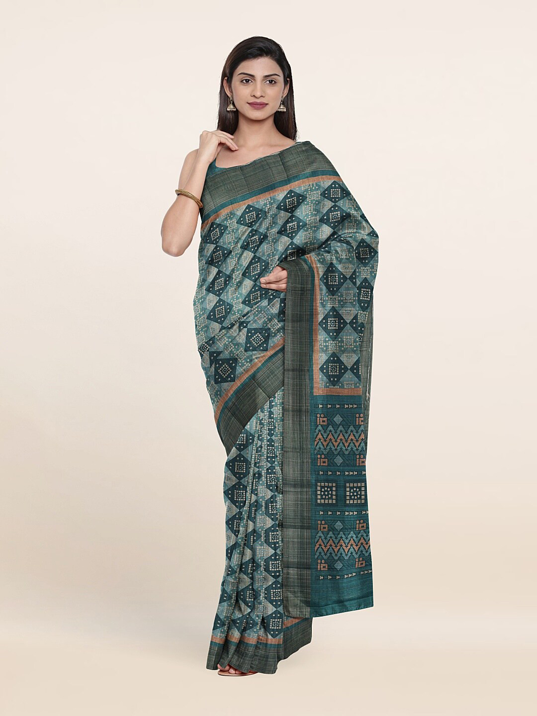 

Pothys Women Teal Zari Art Silk Saree