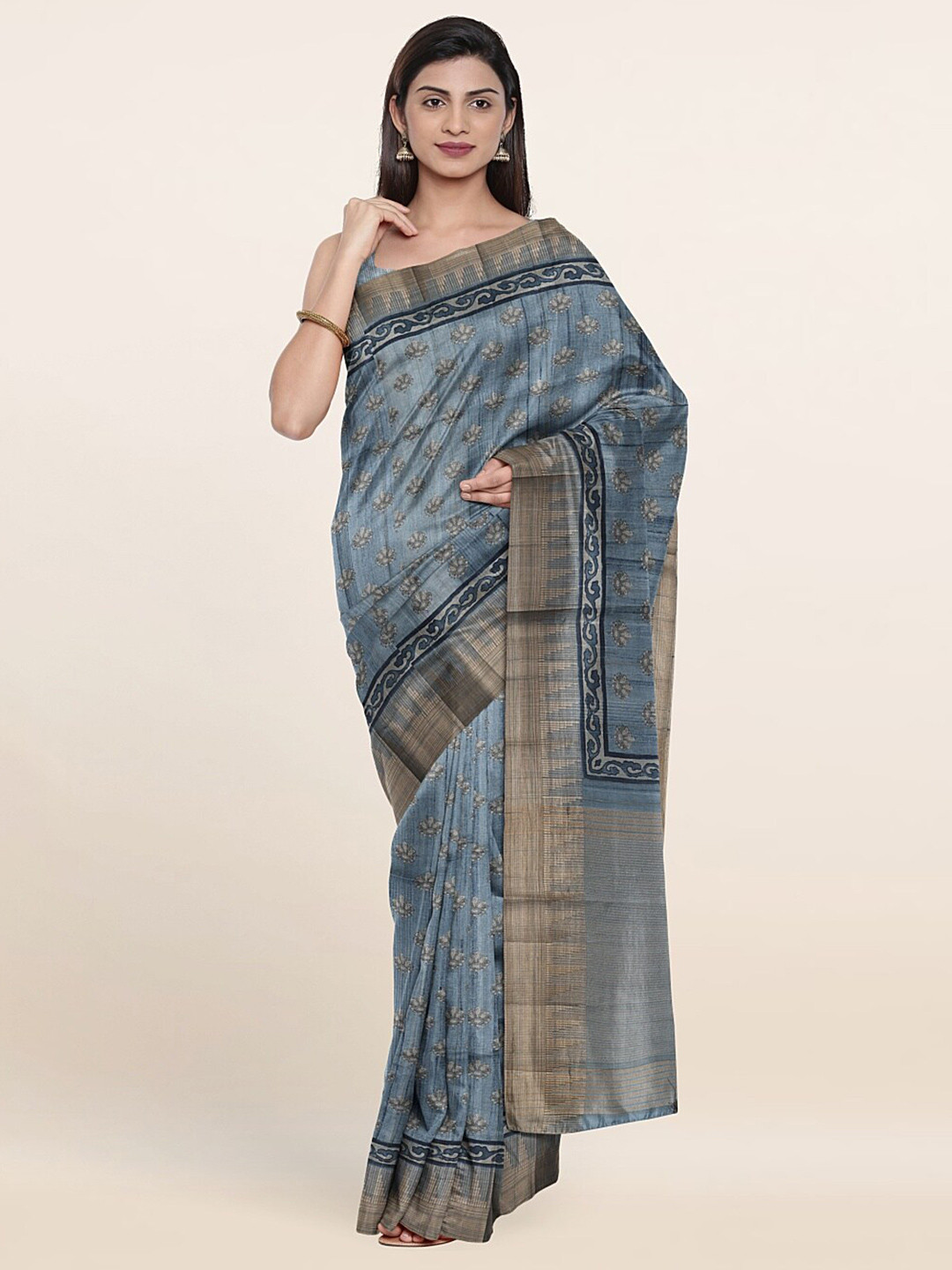 

Pothys Blue Floral Zari Art Silk Saree