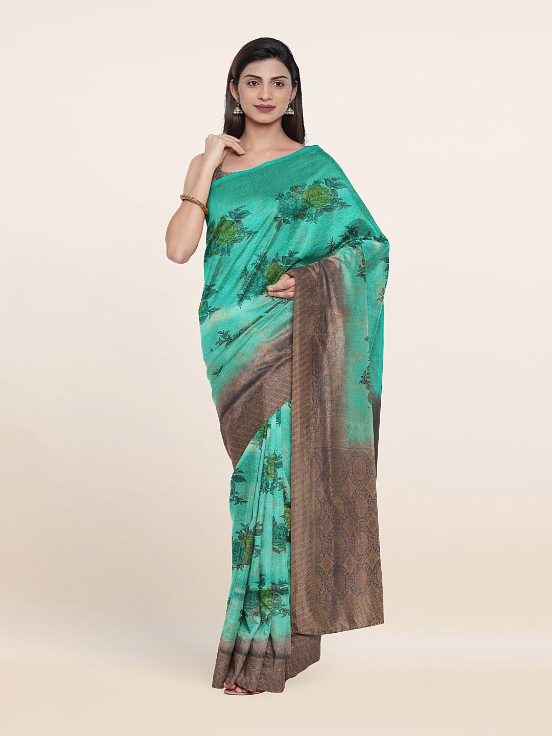 

Pothys Green & Purple Floral Art Silk Saree