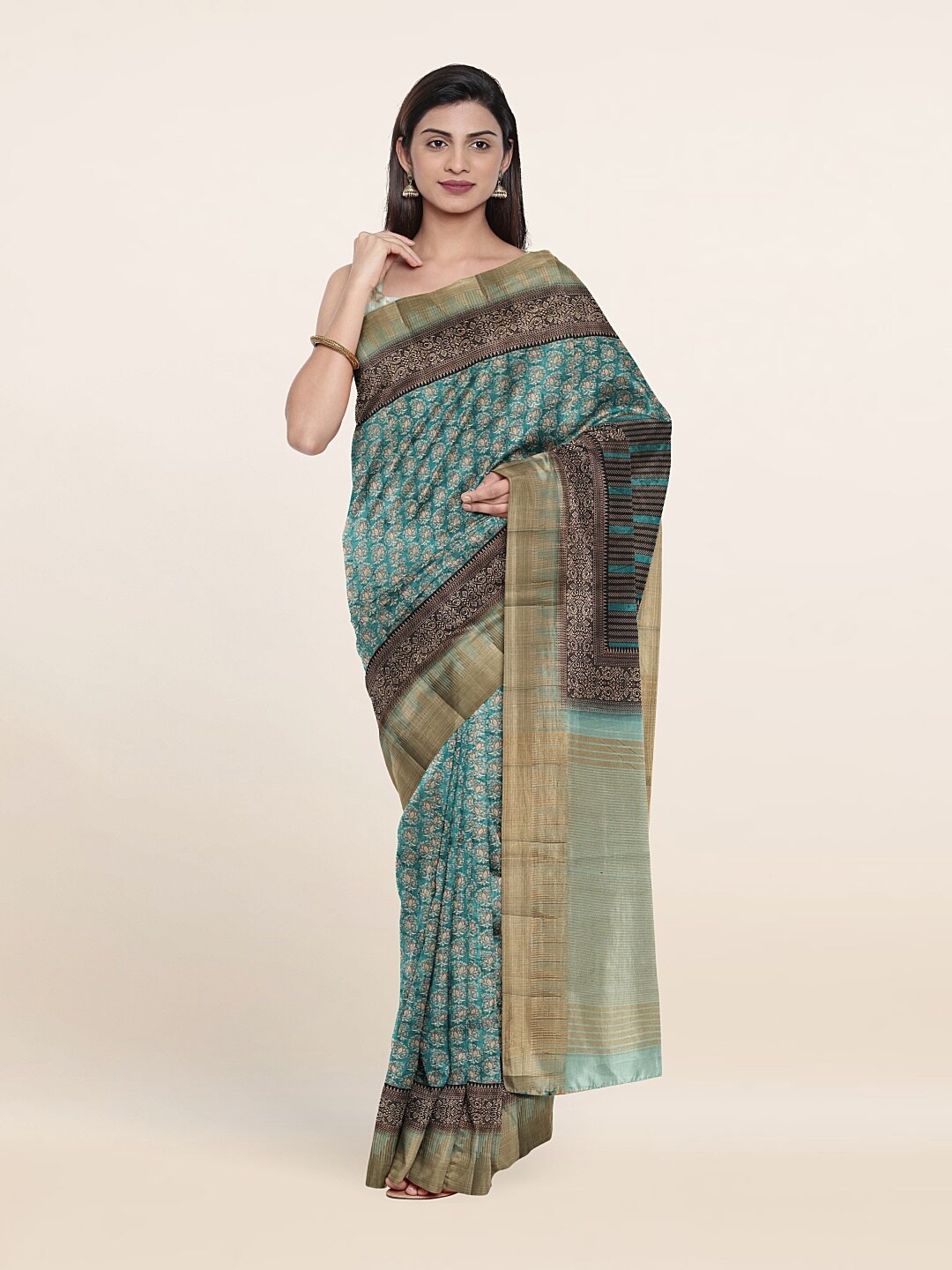 

Pothys Green & Black Ethnic Motifs Zari Art Silk Saree