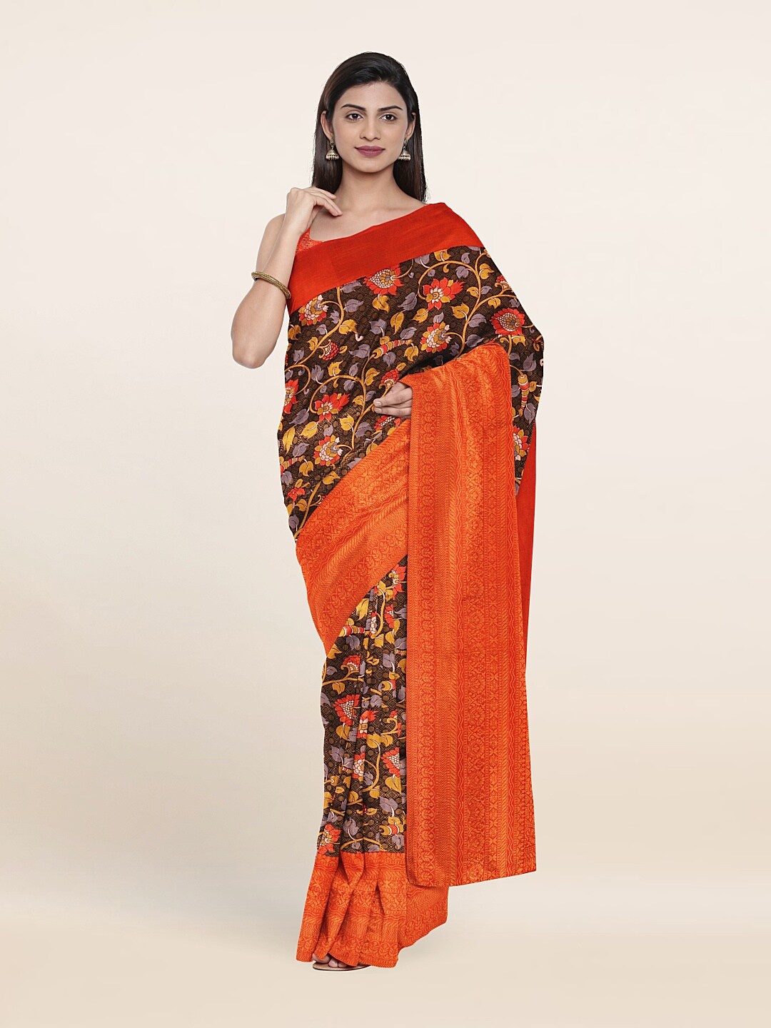 

Pothys Women Brown & Red Kalamkari Zari Art Silk Saree