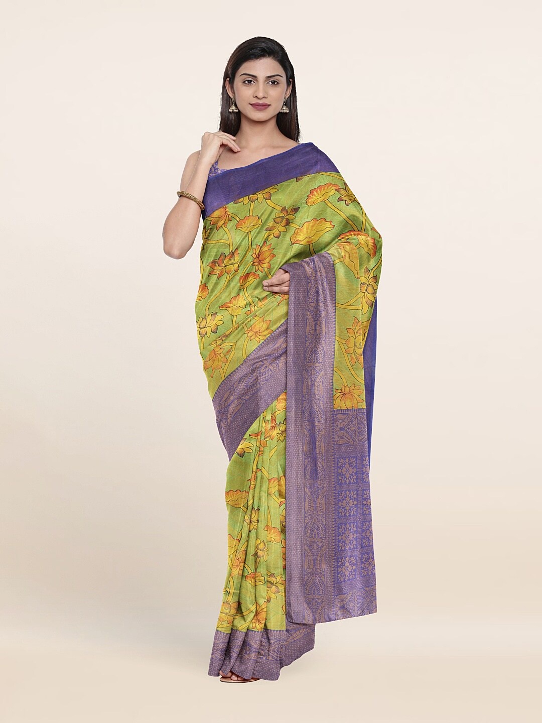 

Pothys Green & Purple Floral Zari Art Silk Saree