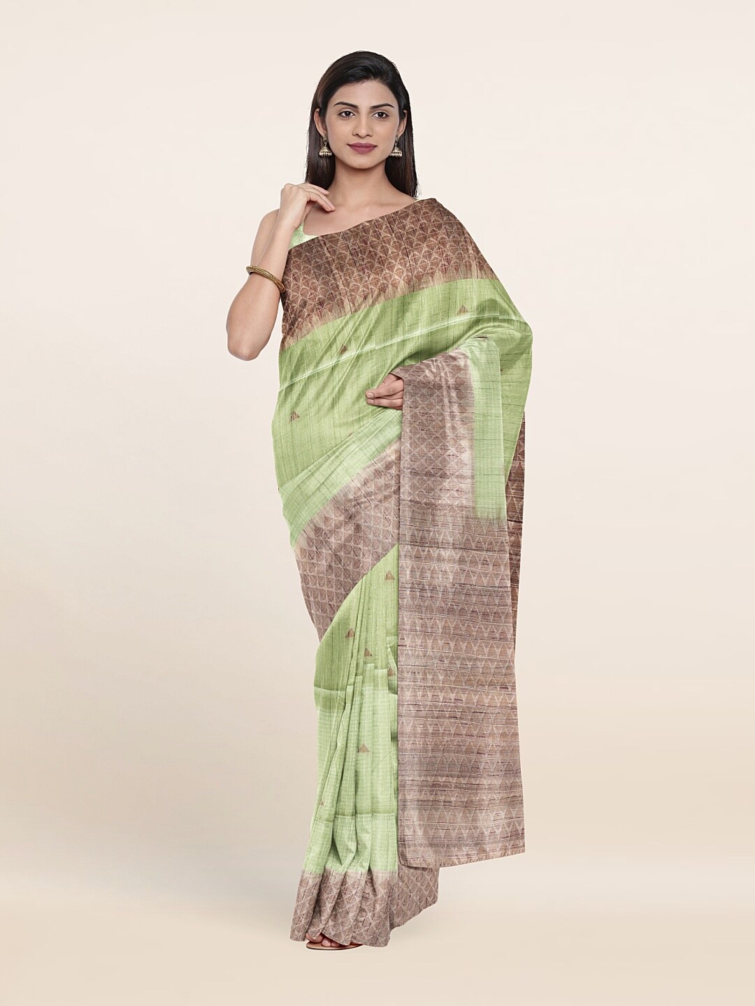 

Pothys Women Green & Beige Art Silk Saree
