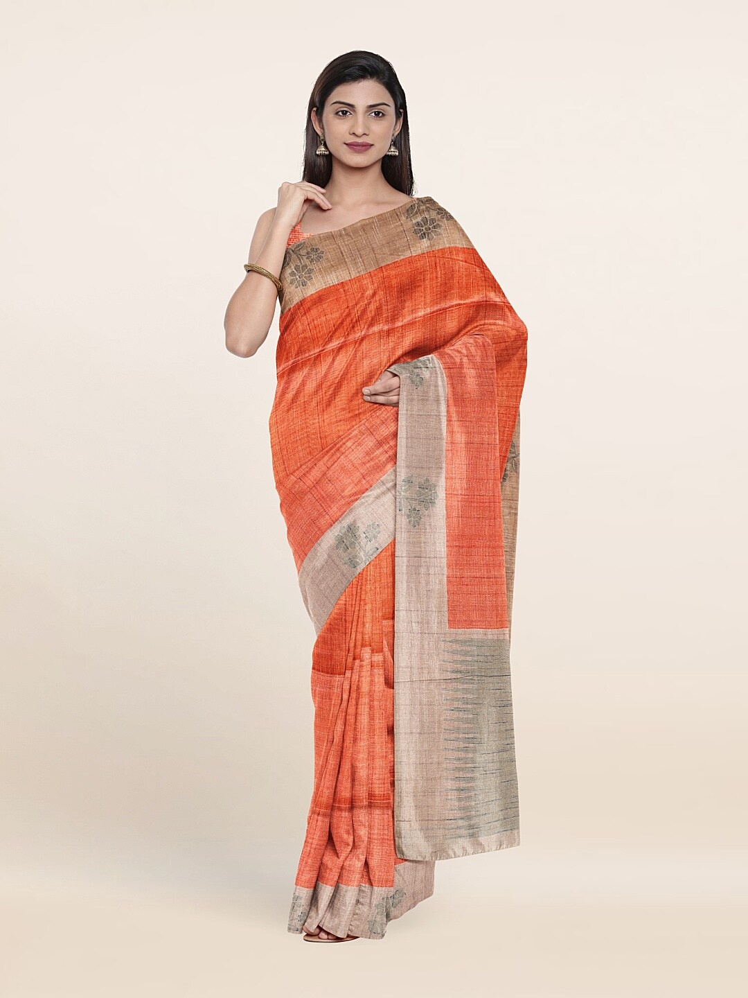 

Pothys Orange & Cream-Coloured Art Silk Saree
