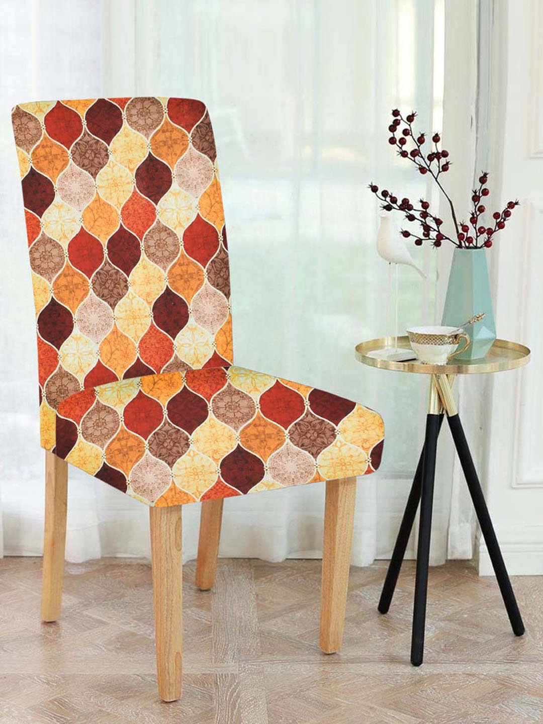 

Slushy Mushy Set Of 6 Orange & Brown Printed Chair Cover