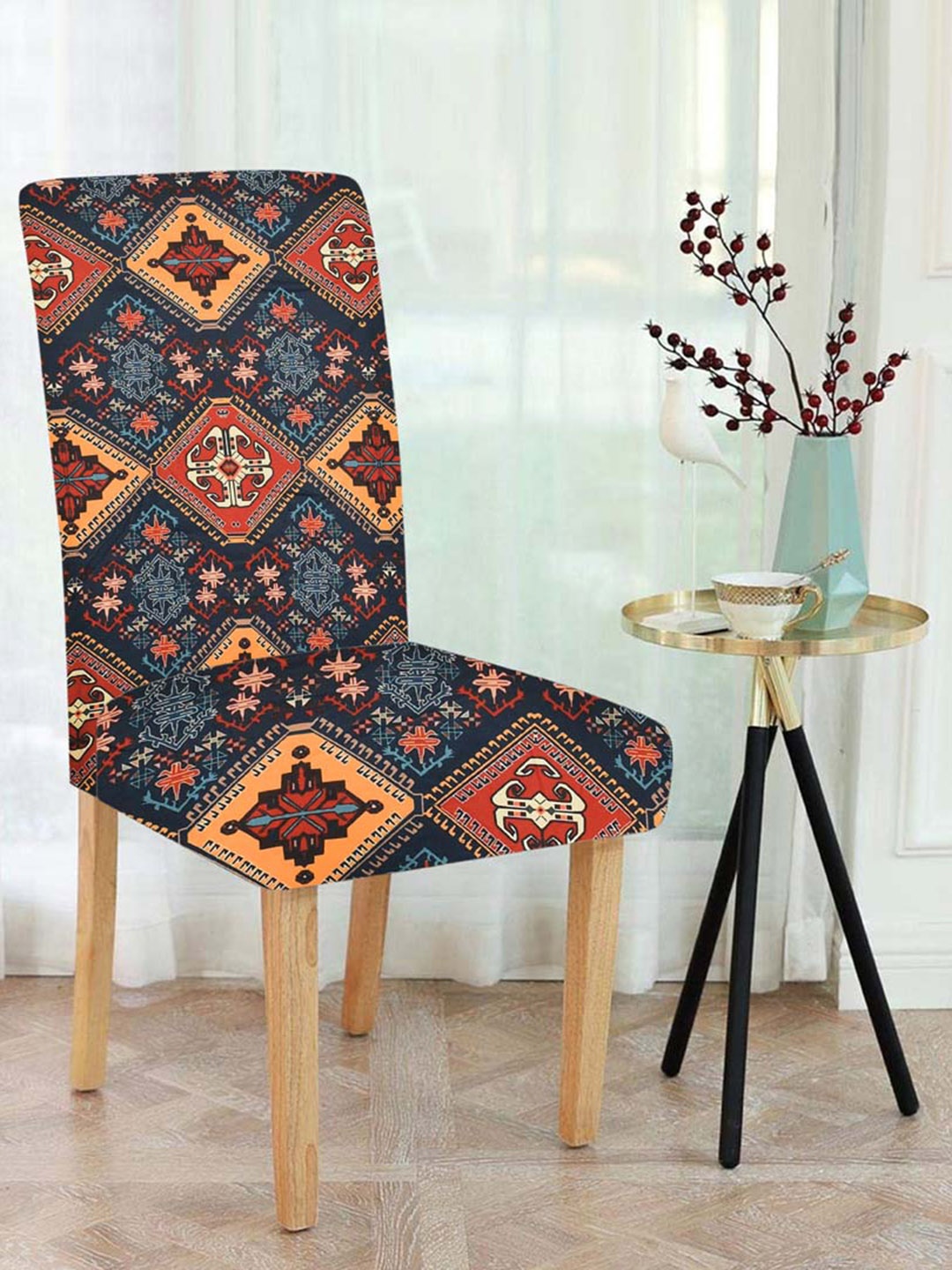 

Slushy Mushy Set Of 6 Blue & Orange Printed Chair Covers