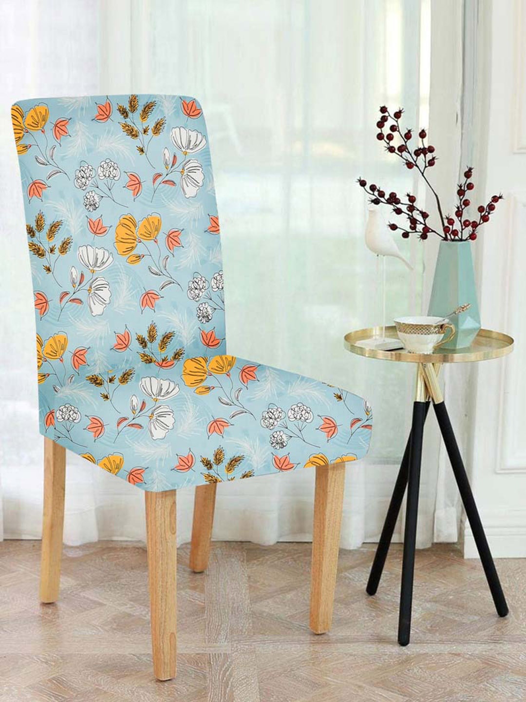 

Slushy Mushy Set of 6 Blue Floral Printed Polyester Chair Cover